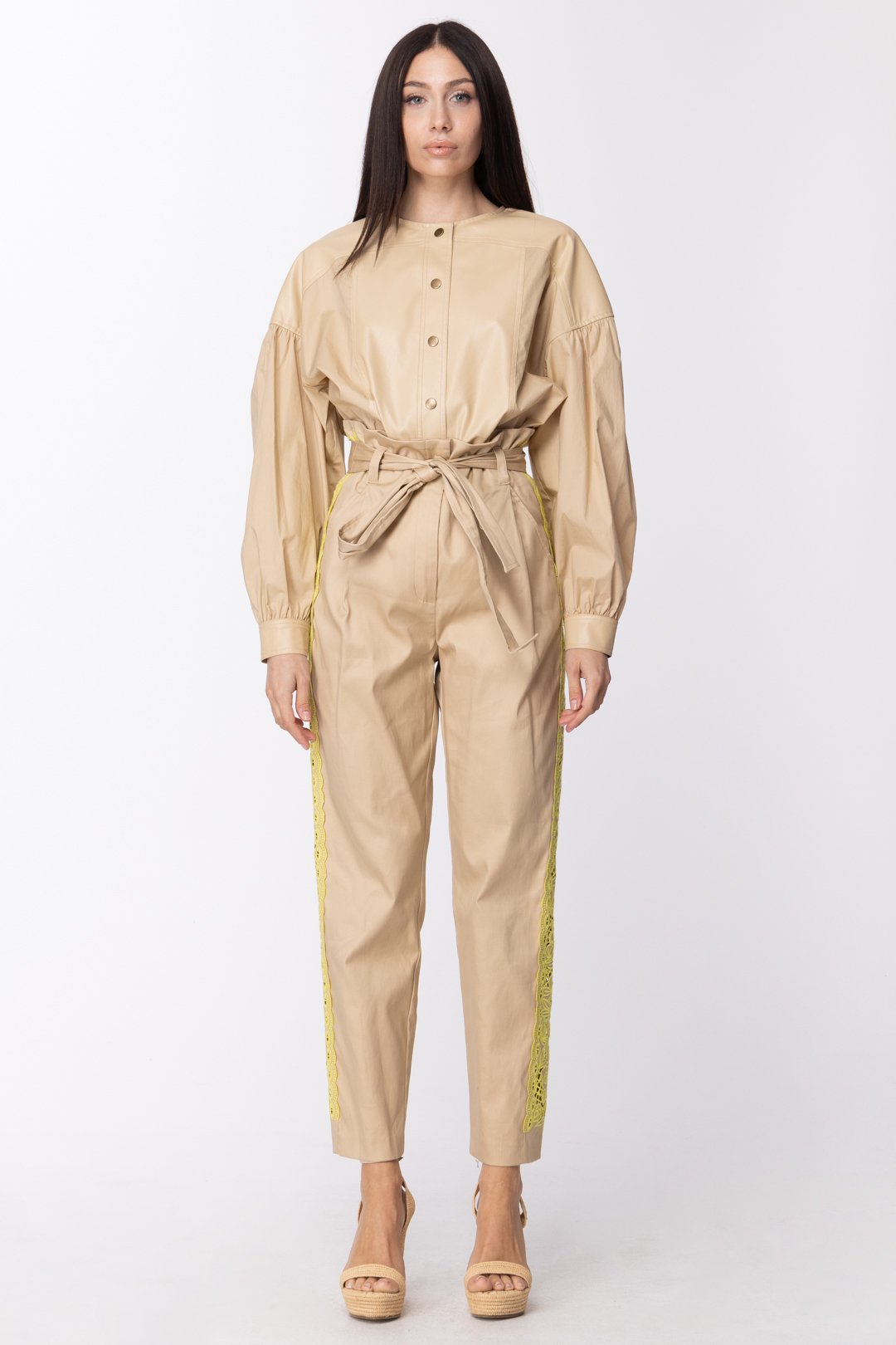 Twin-set Pantaloni con Inserto Pizzo a Contrasto e Fusciacca 211TT2082 RIC.GIALLO LED/CUBAN SAND