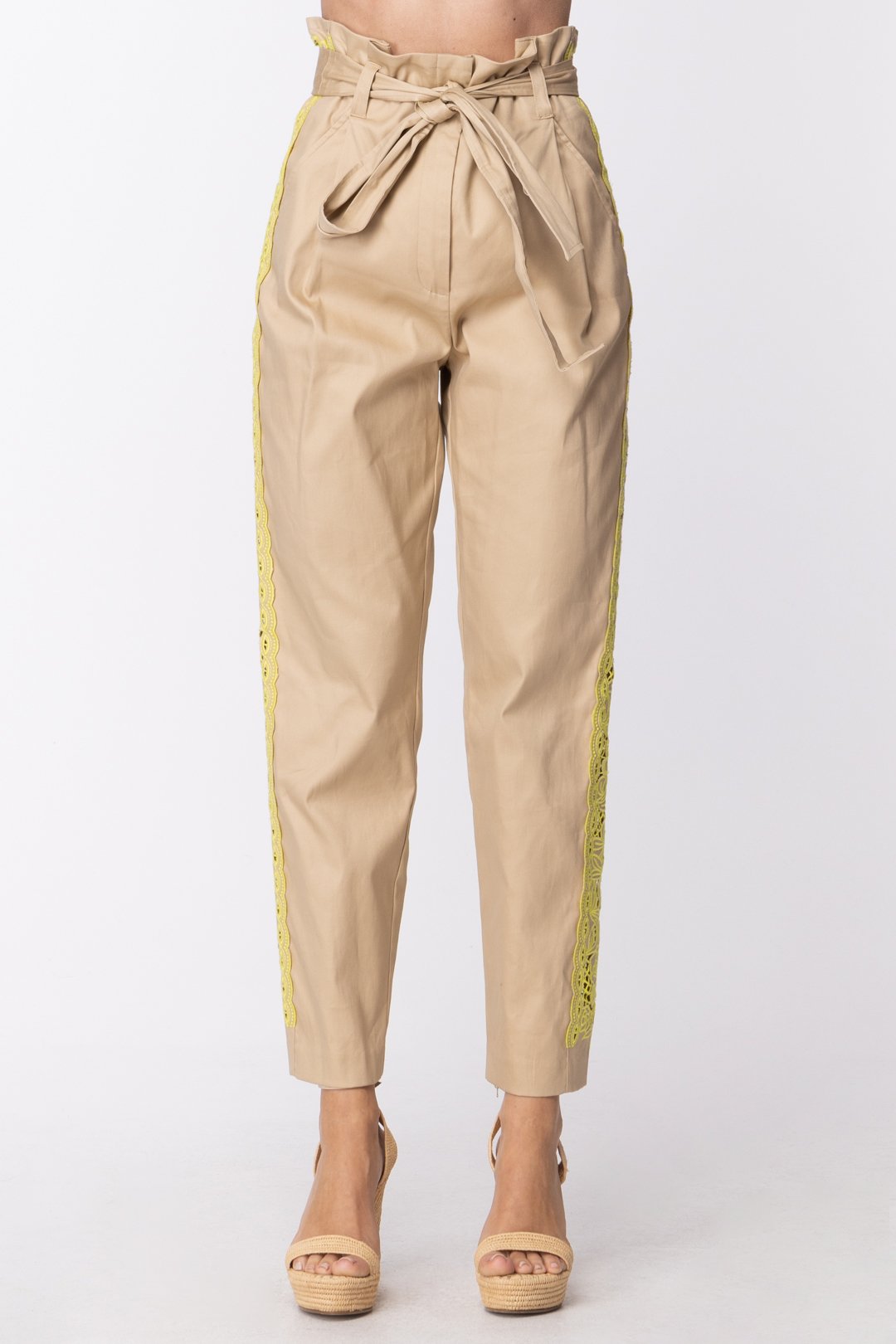Twin-set Pantaloni con Inserto Pizzo a Contrasto e Fusciacca 211TT2082 RIC.GIALLO LED/CUBAN SAND