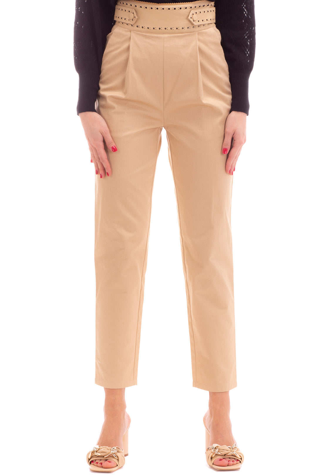 Twin-set Pantaloni con Punto Vita Spalmato e Traforato 221TP2413 CUBAN SAND