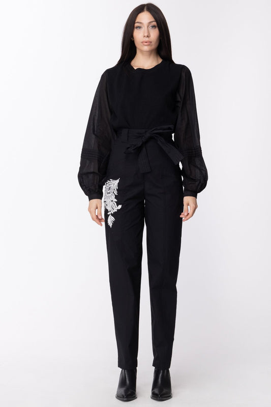Twin-set Pantaloni con Ricamo Fiore e Fusciacca 211TT2473 NERO