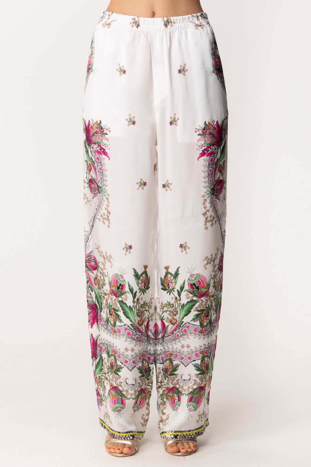 Just Cavalli Pantaloni Fluidi con Stampa S04KA0326 WHITE VARIANT