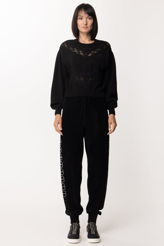 Twin-set Pantaloni In Ciniglia con Logo 212TT3191 JACQ.OVAL T NERO/ARGENTO SFUMA