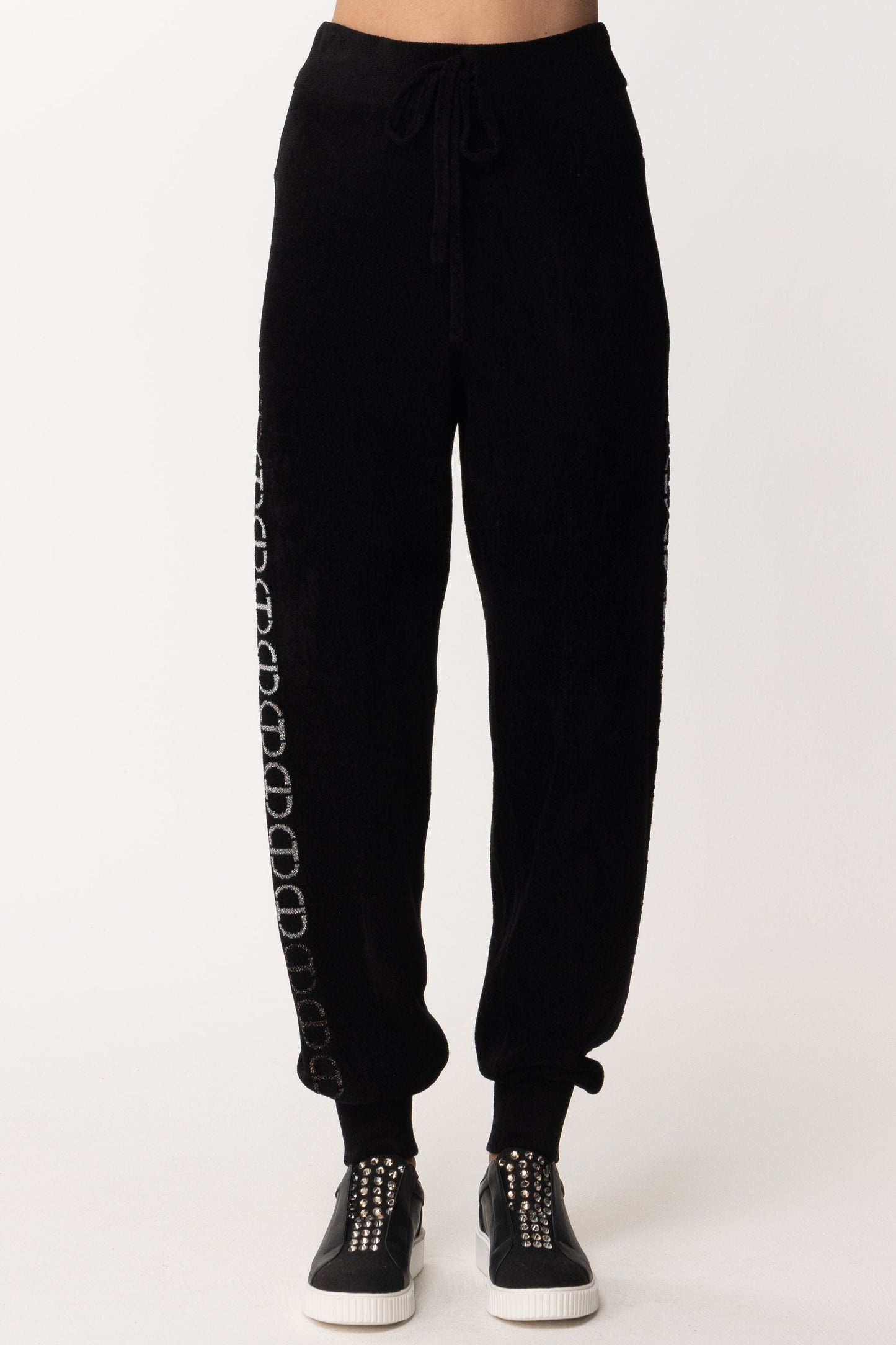 Twin-set Pantaloni In Ciniglia con Logo 212TT3191 JACQ.OVAL T NERO/ARGENTO SFUMA