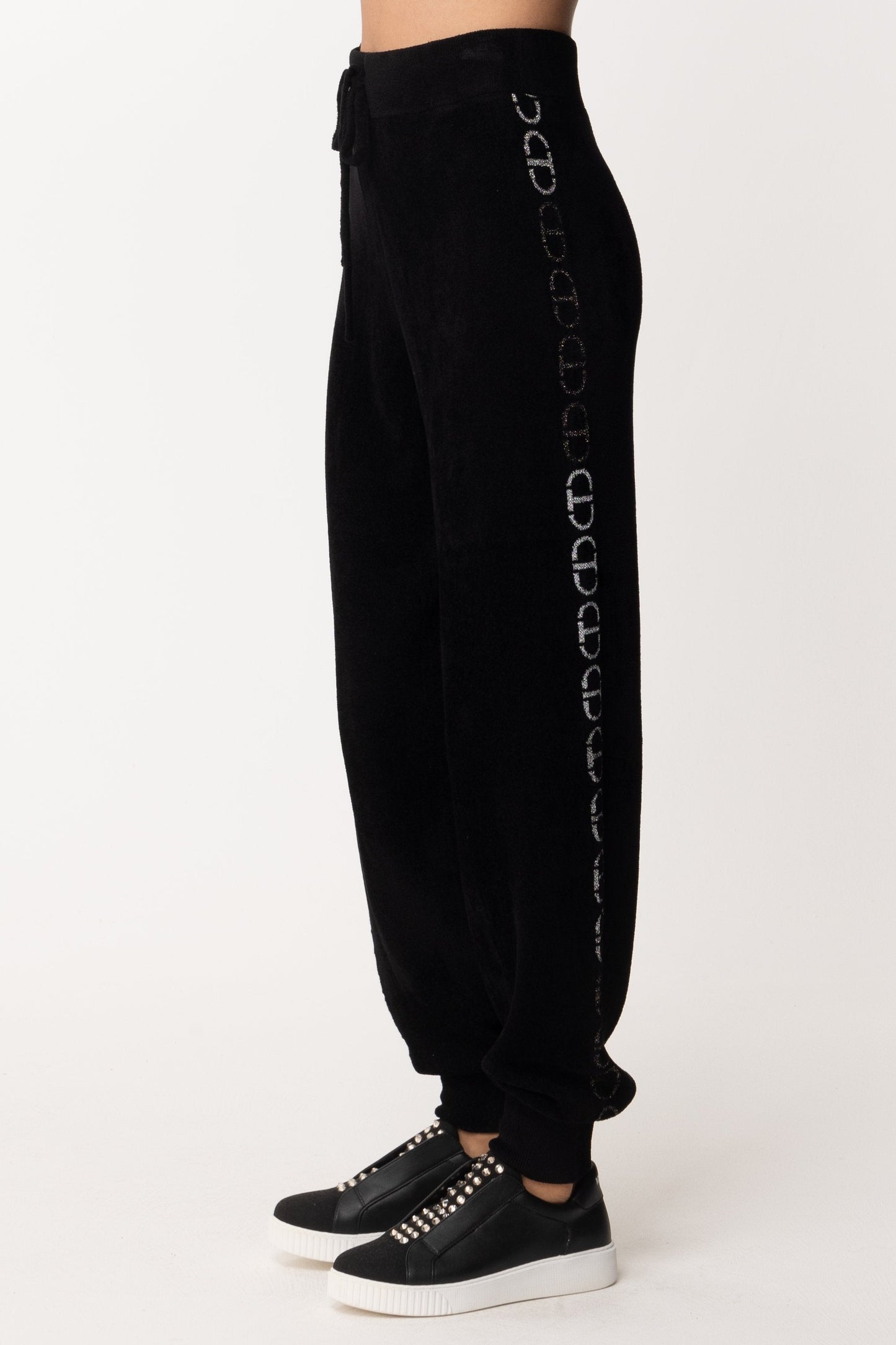 Twin-set Pantaloni In Ciniglia con Logo 212TT3191 JACQ.OVAL T NERO/ARGENTO SFUMA