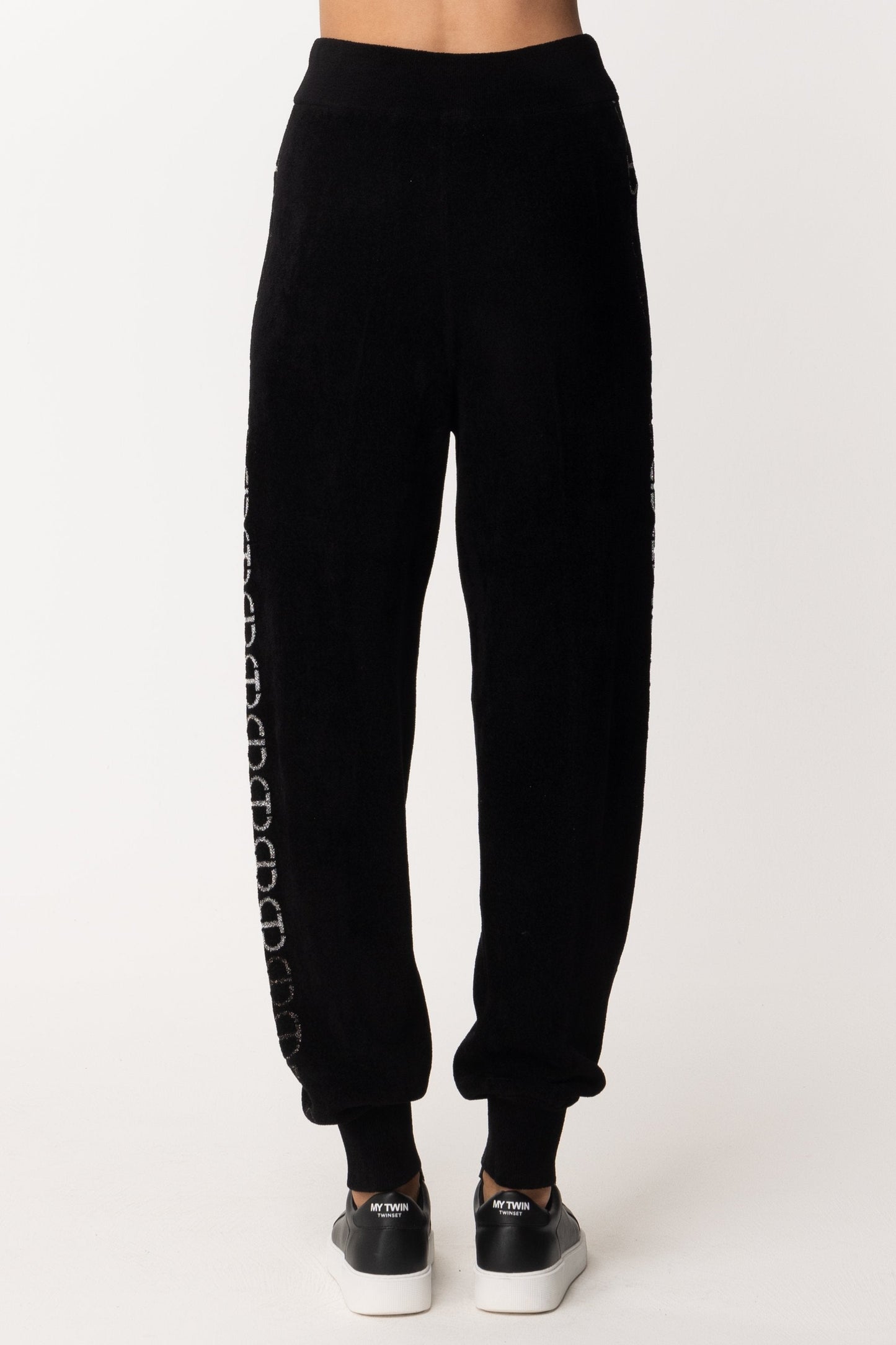 Twin-set Pantaloni In Ciniglia con Logo 212TT3191 JACQ.OVAL T NERO/ARGENTO SFUMA