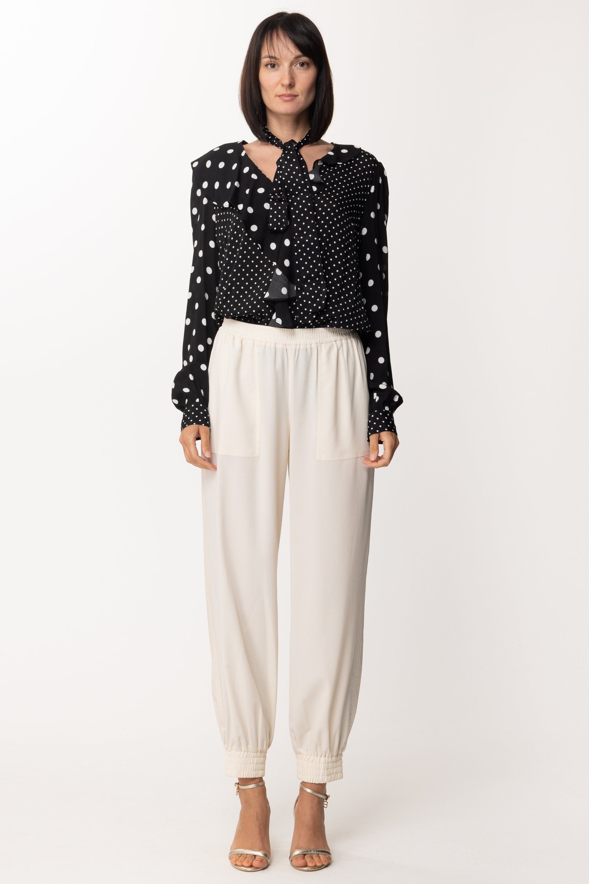 Twin-set Pantaloni Jogging con Dettaglio In Ecopelle 212AP2081 BONE