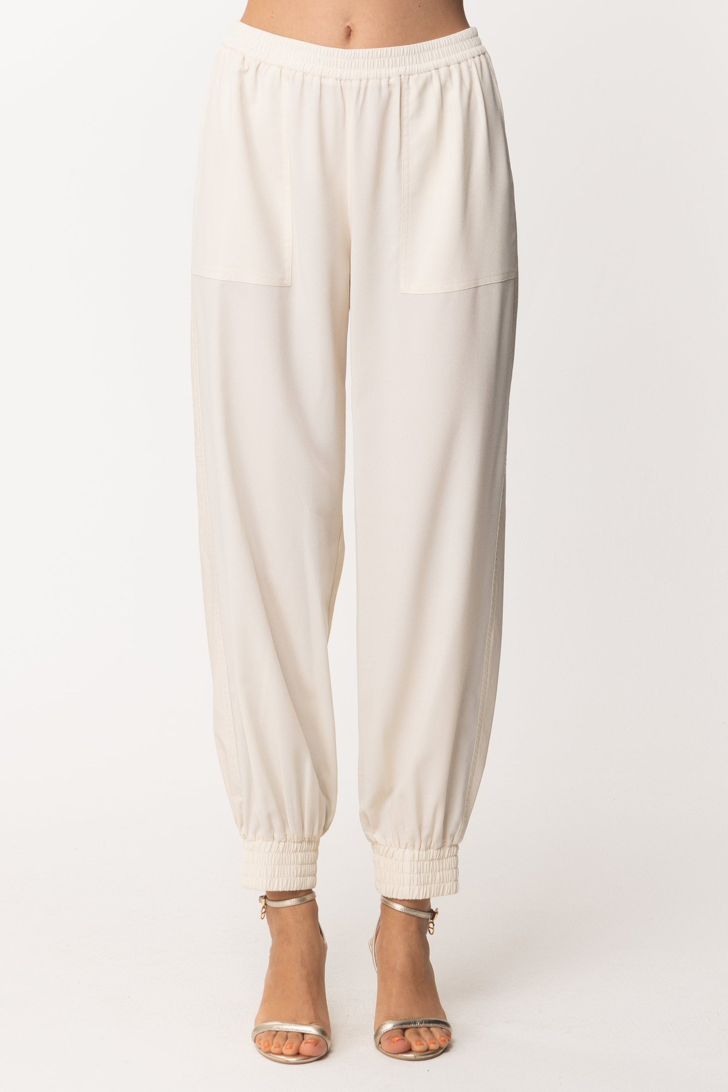 Twin-set Pantaloni Jogging con Dettaglio In Ecopelle 212AP2081 BONE