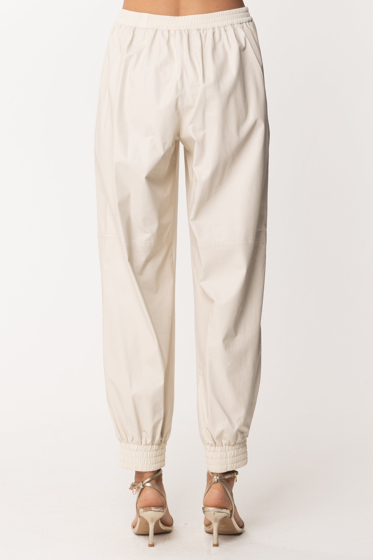 Twin-set Pantaloni Jogging con Dettaglio In Ecopelle 212AP2081 BONE