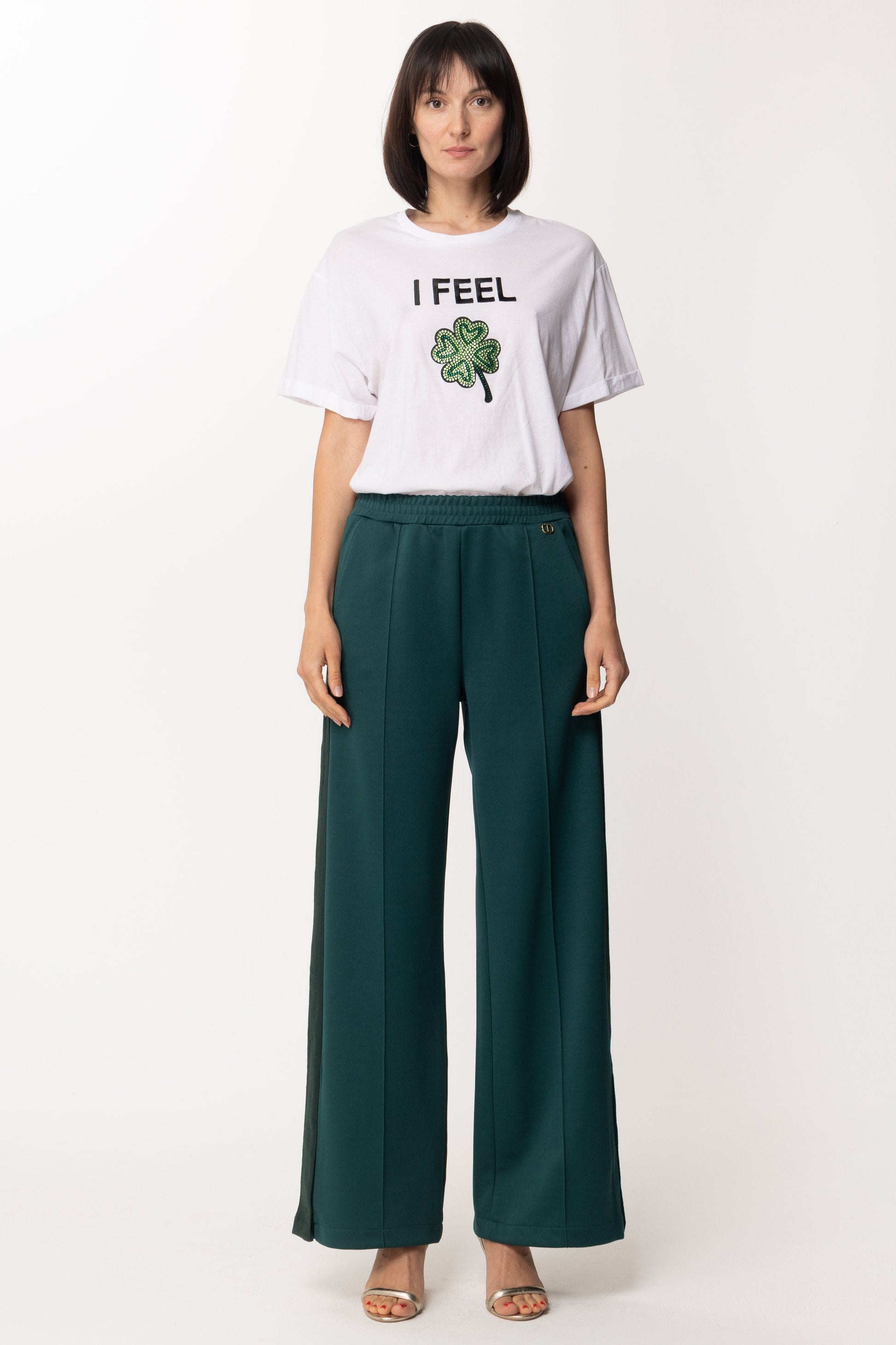 Twin-set Pantaloni Palazzo In Maglia 212TT2361 BIC.VERDE SCURO/PITONE