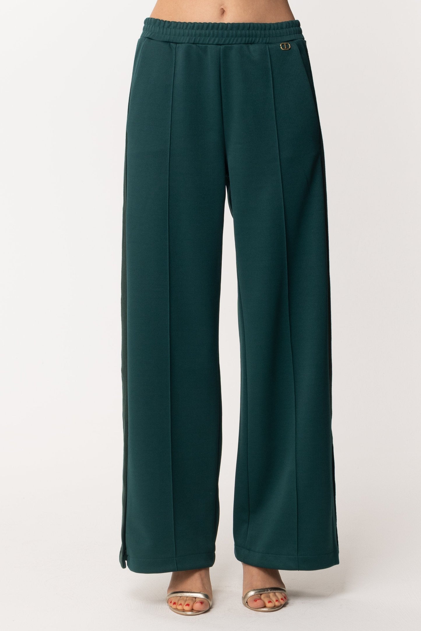 Twin-set Pantaloni Palazzo In Maglia 212TT2361 BIC.VERDE SCURO/PITONE