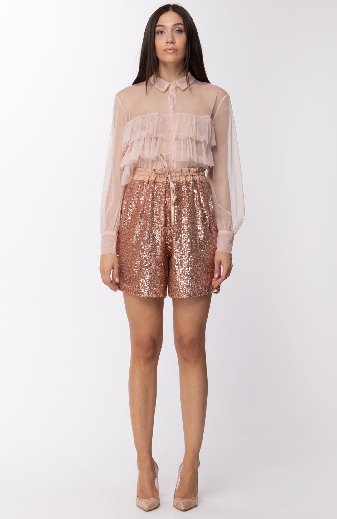 Motel Shorts con Paillettes S19P160 ROSA