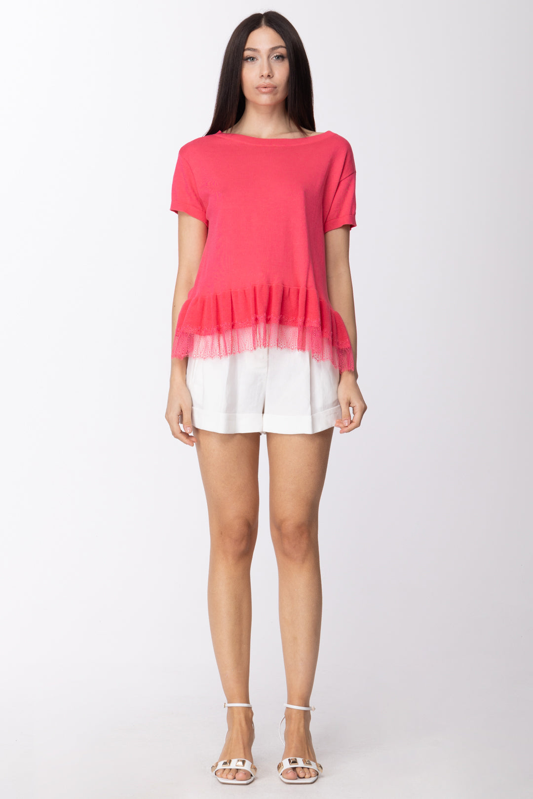 Twin-set Shorts In Canvas con Cintura 211TT2586 BIANCO SETA