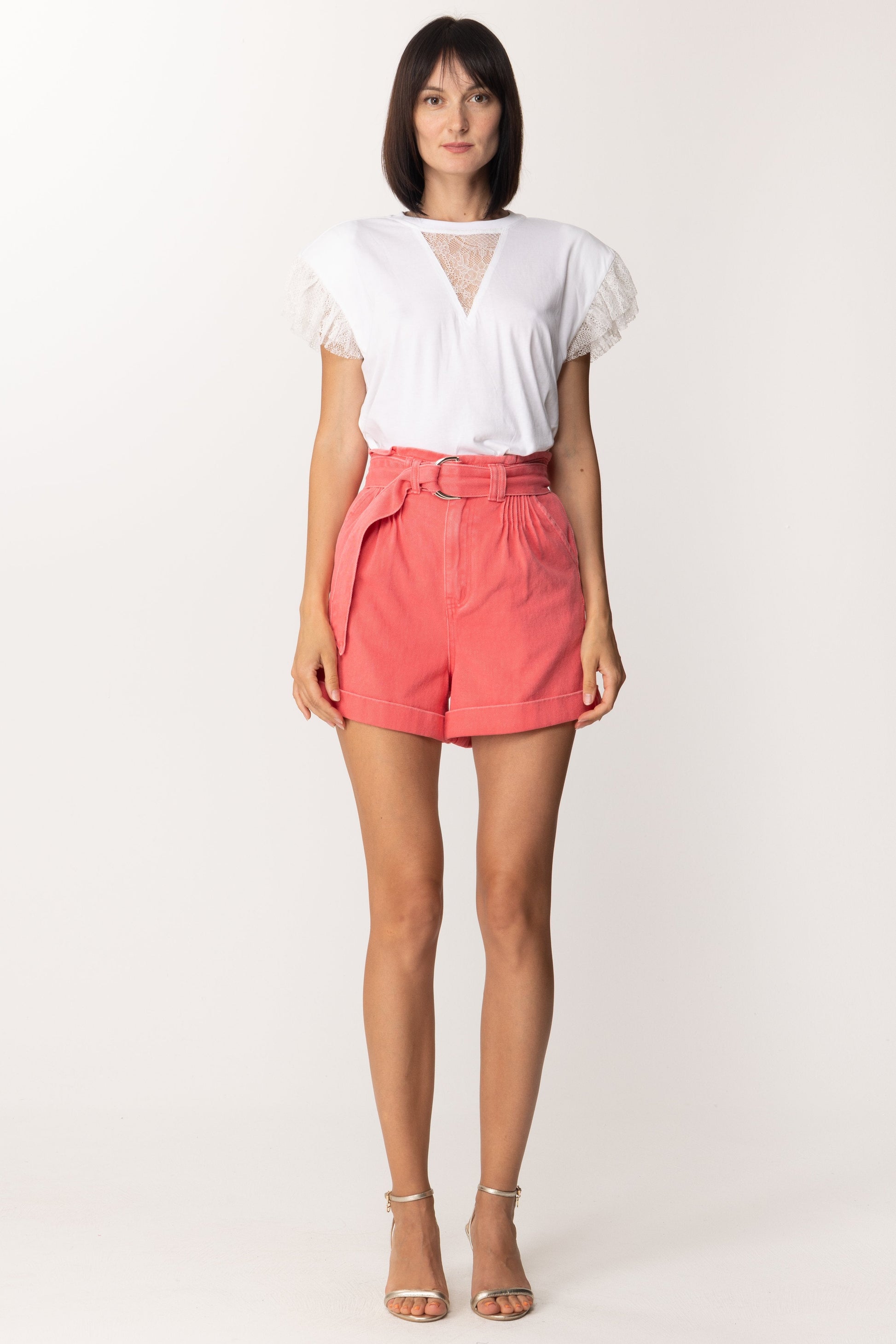 Twin-set Shorts In Cotone con Cintura e Risvolti 221TT2124 ROSA SHOCK