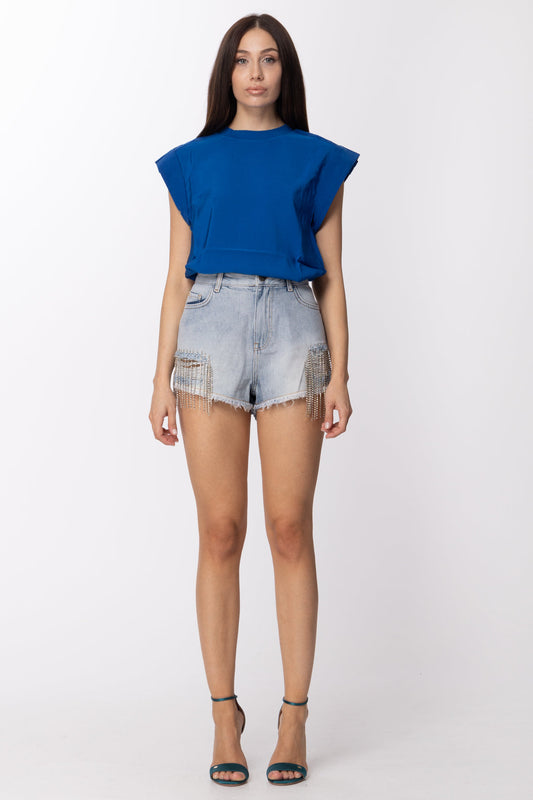 Twin-set Shorts In Jeans con Frange In Strass 211TT2381 DENIM