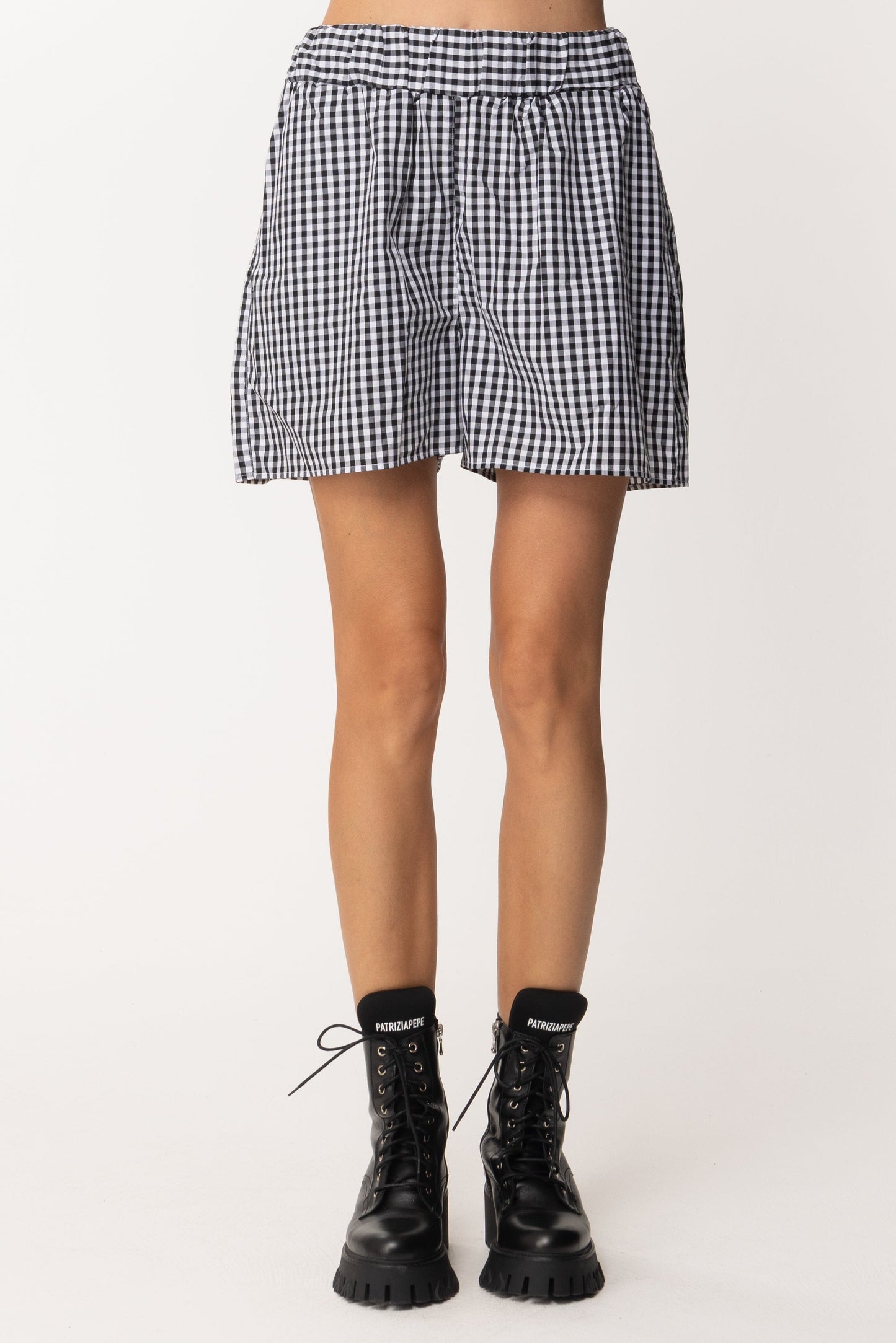 Twin-set Shorts Stampa Vichy In Popeline 221AT2444 BIC.OFF WHITE/NERO