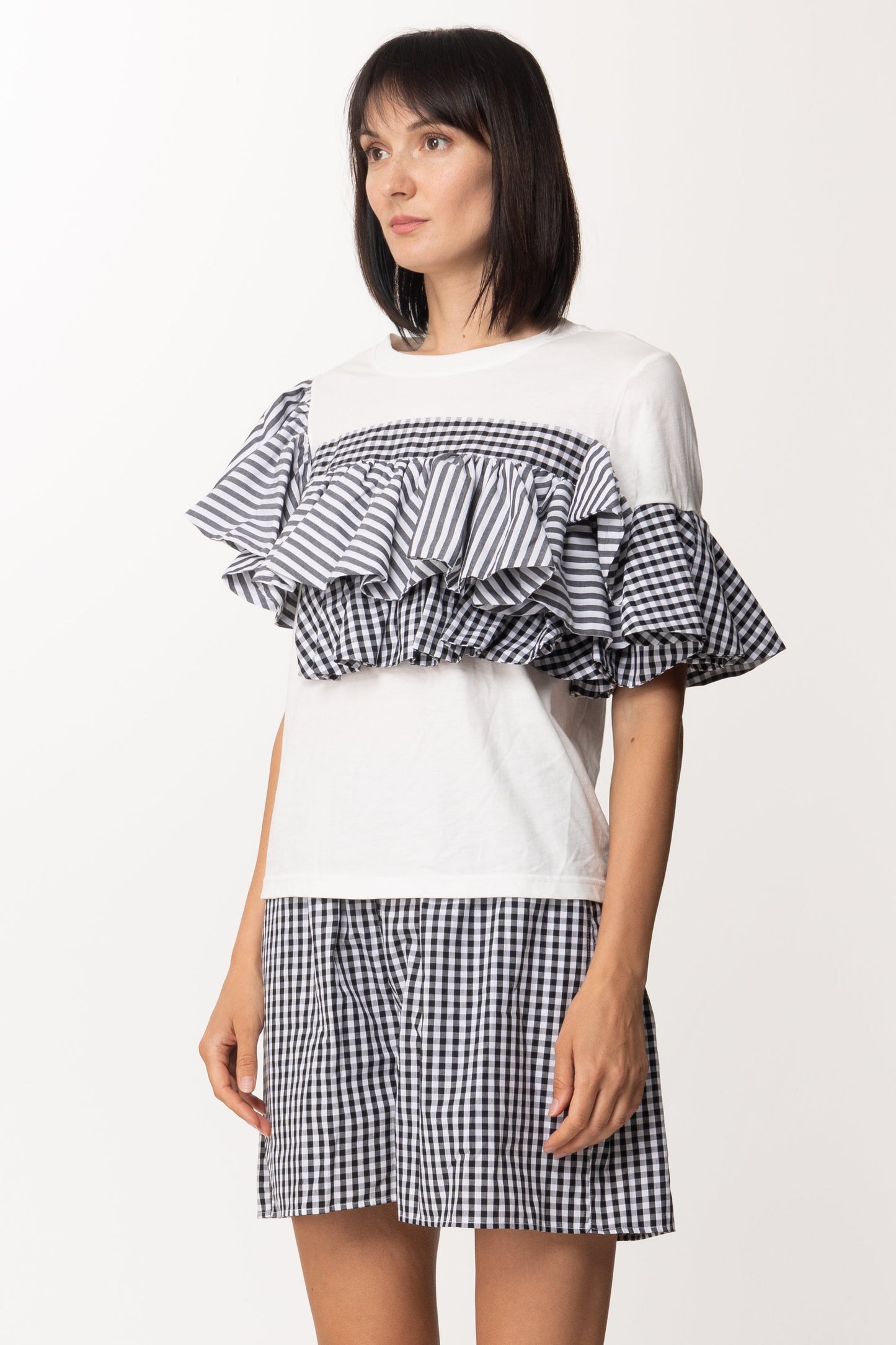 Twin-set T-shirt con Balze 221AT2253 BIC.OFF WHITE/NERO