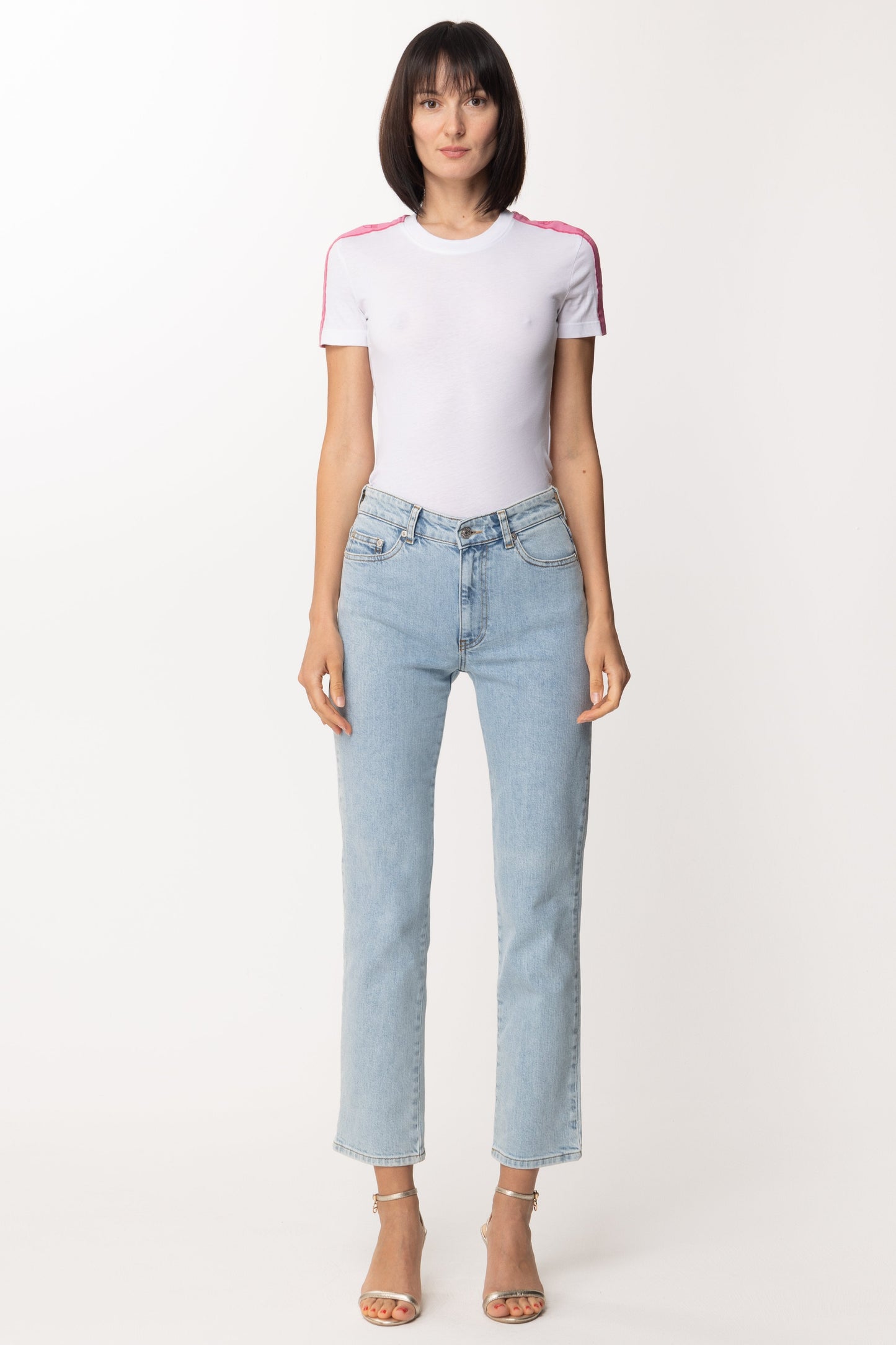 Chiara Ferragni T-shirt con Banda Logata a Contrastot-shirt with Contrasting Logo Band 72CBHT20 WHITE