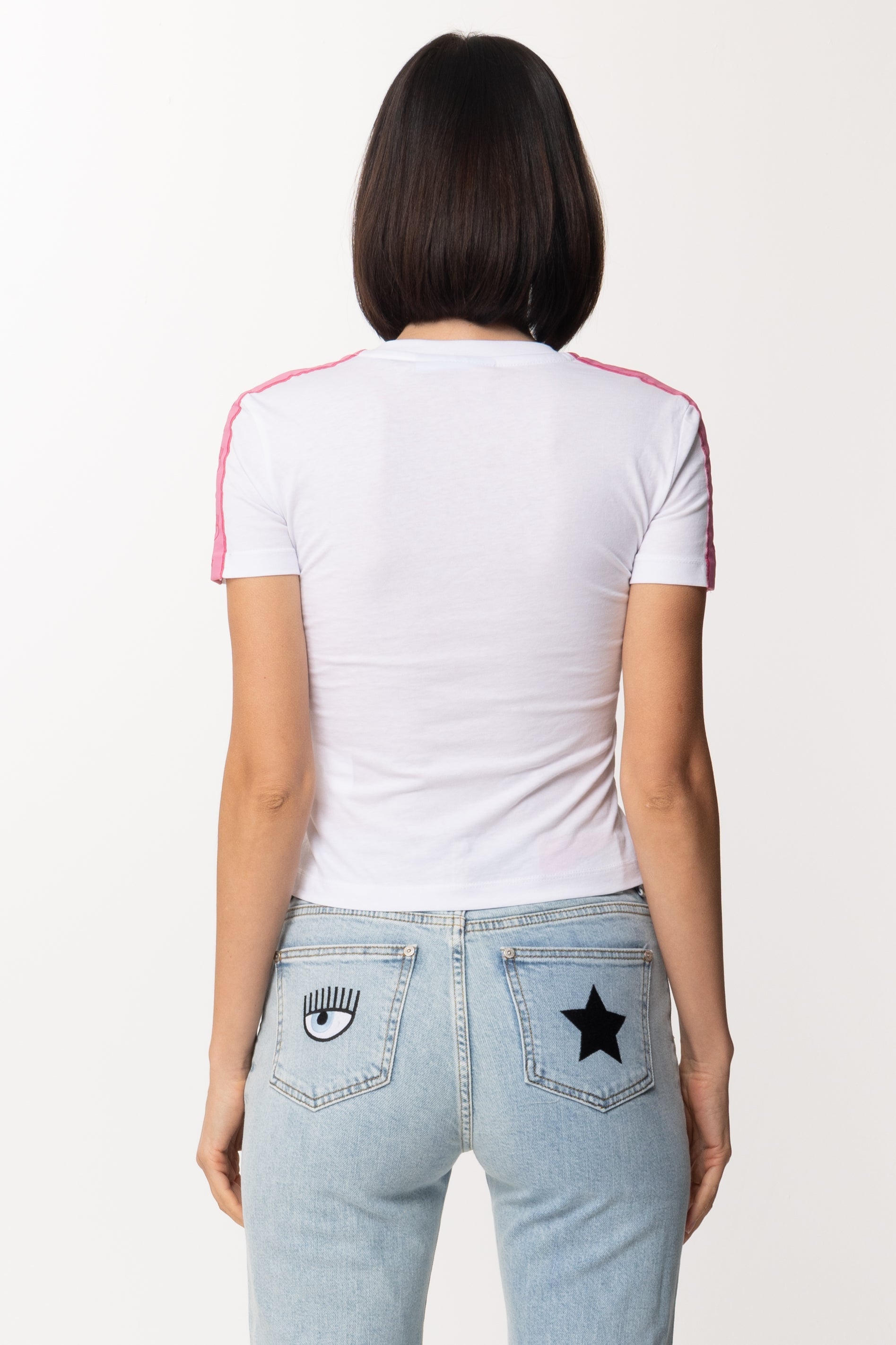 Chiara Ferragni T-shirt con Banda Logata a Contrastot-shirt with Contrasting Logo Band 72CBHT20 WHITE
