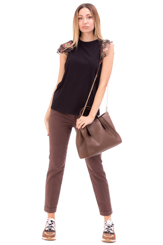 Twin-set T-shirt con Maniche a Fiori 212TP2660 BIC.ST.INDIAN FLOWER NERO/NERO