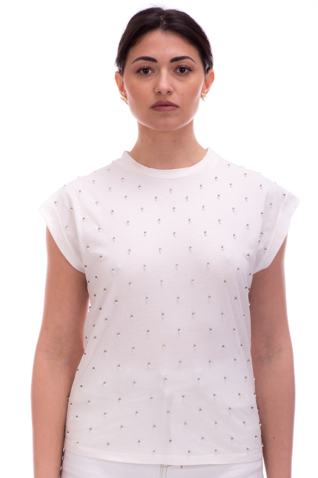 Twin-set T-shirt con Perline 221TP2070 BIANCO OTTICO