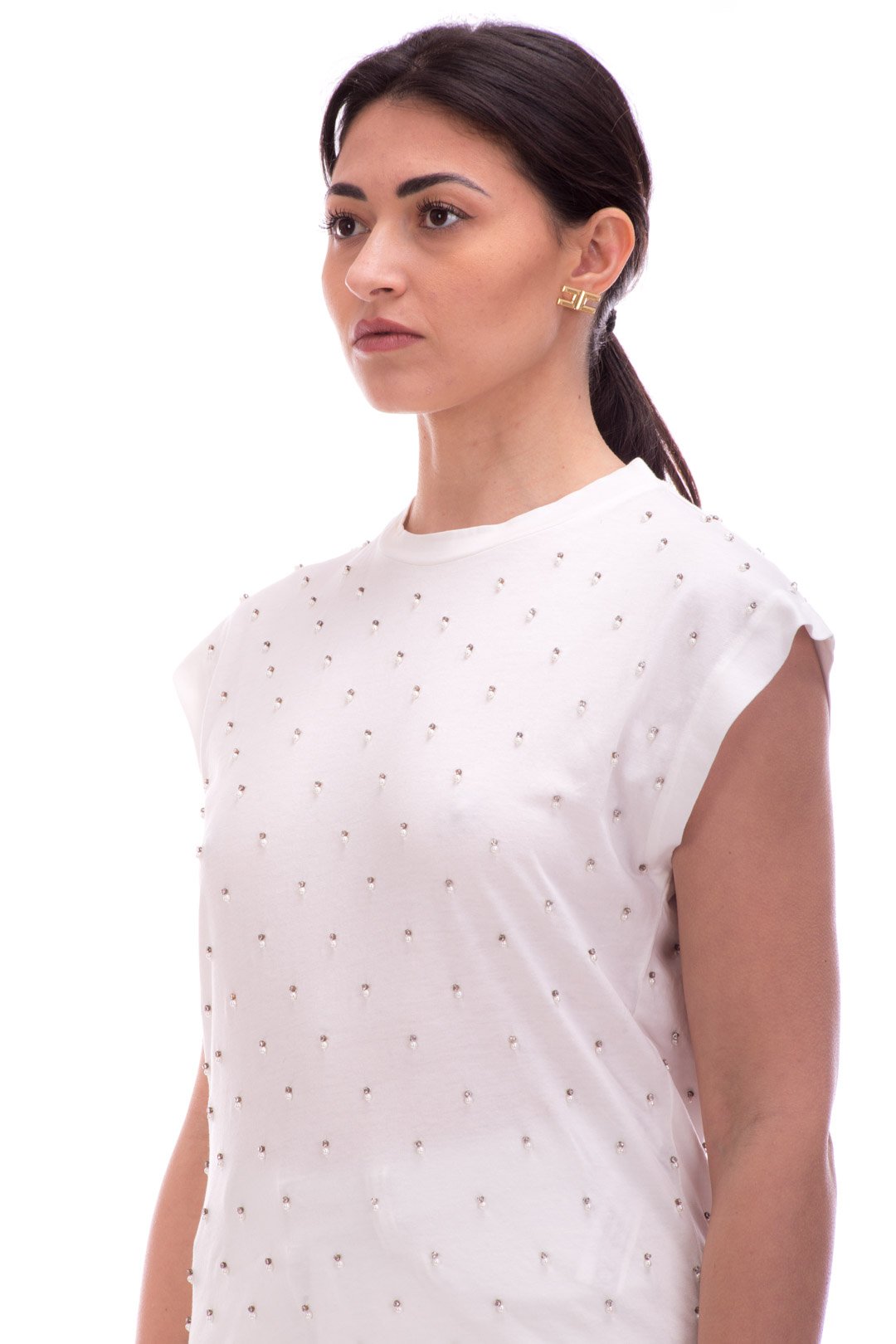 Twin-set T-shirt con Perline 221TP2070 BIANCO OTTICO