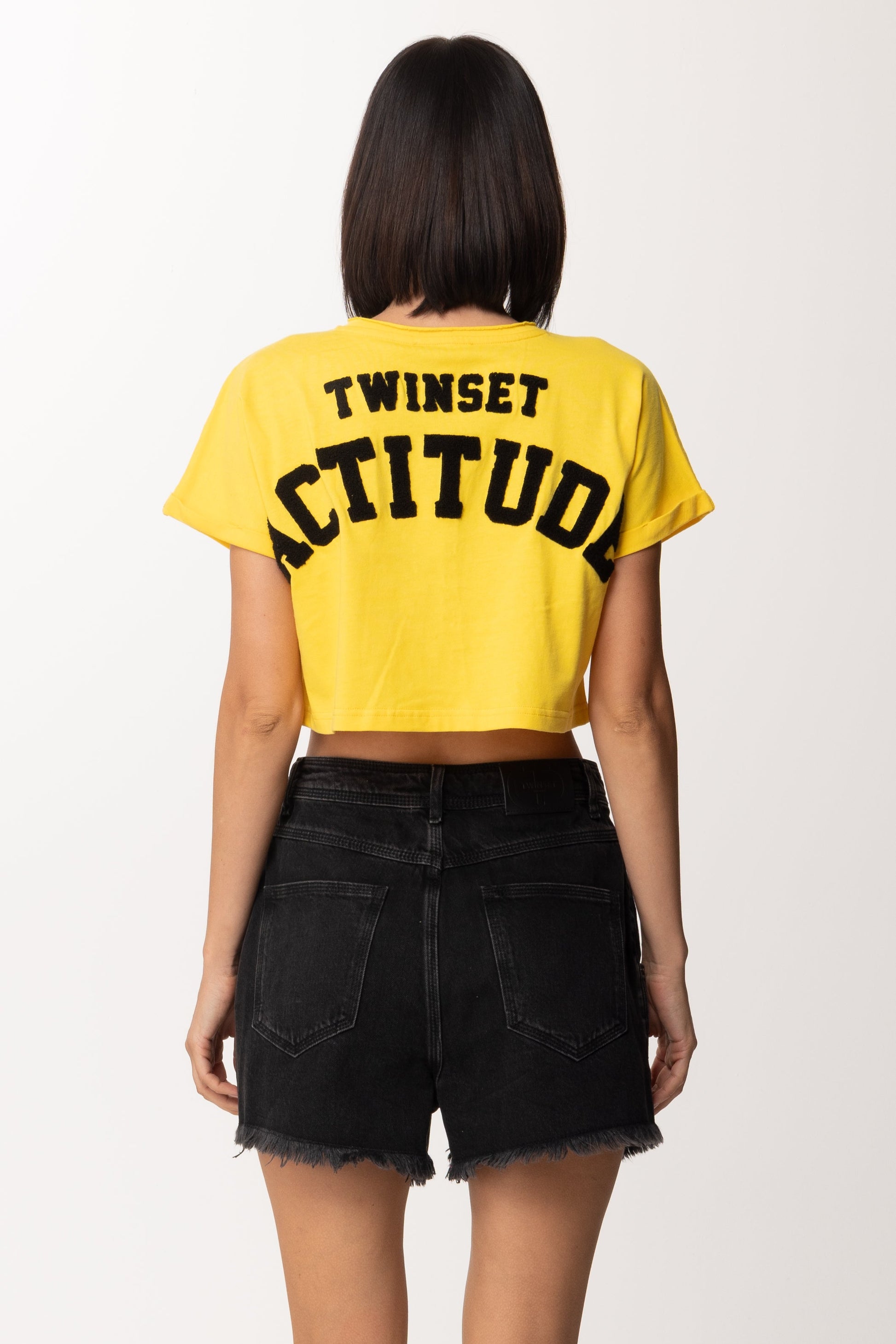 Twin-set T-shirt Crop con Ricamo Su Retro 221AT219A VIVID YELLOW