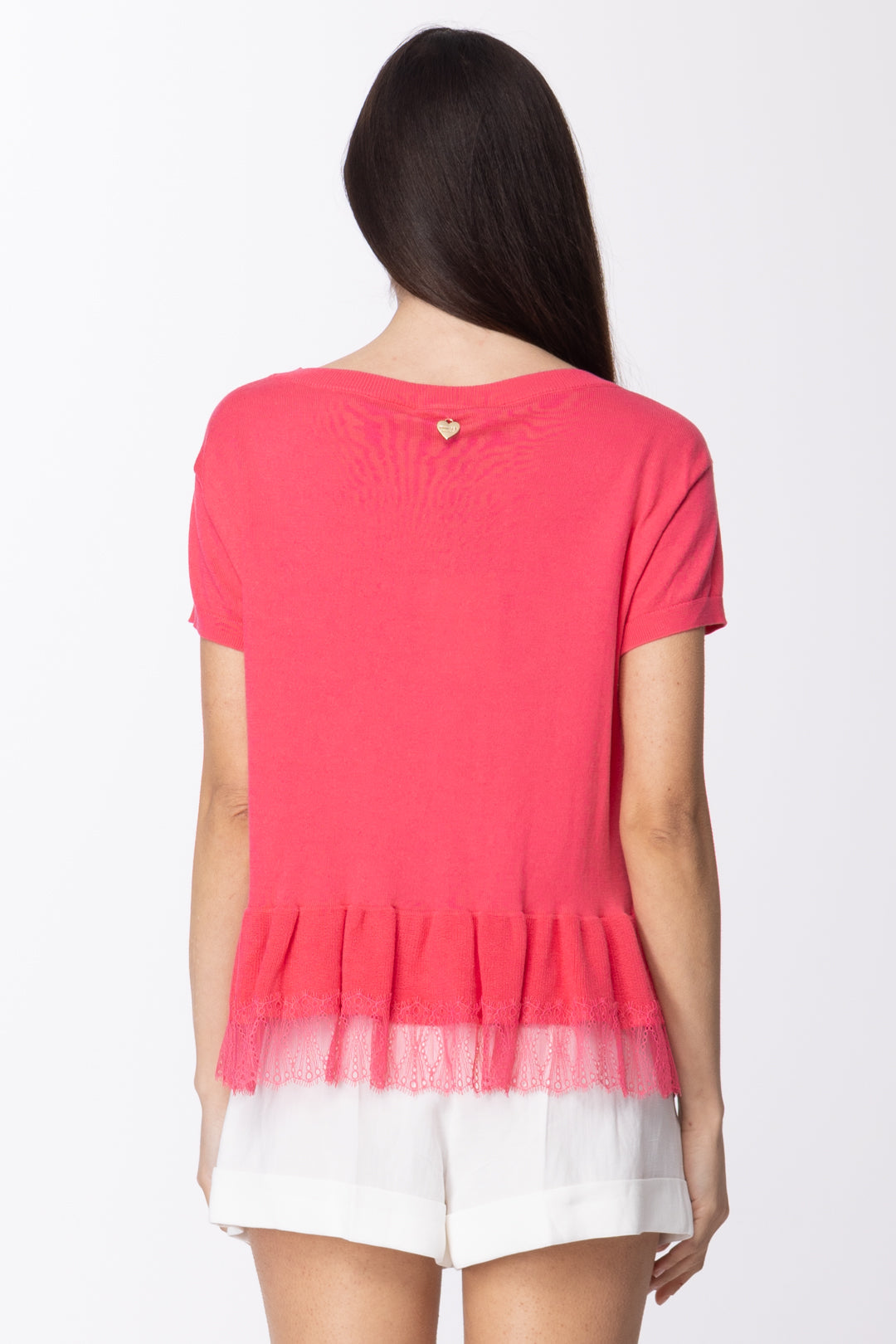 Twin-set T-shirt In Maglia con Balza In Pizzo 211TT3194 ROSA NEON