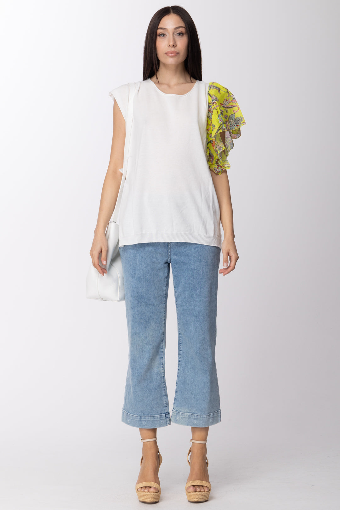 Twin-set T-shirt In Maglia con Inserto Volant Stampato 211TT3080 BIC.NEVE/ST.FIORE INDIANO GIAL