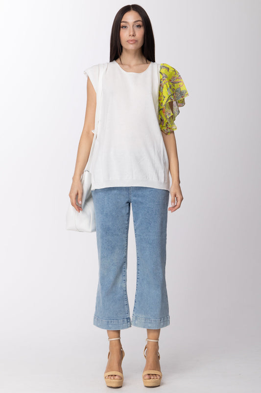 Twin-set T-shirt In Maglia con Inserto Volant Stampato 211TT3080 BIC.NEVE/ST.FIORE INDIANO GIAL