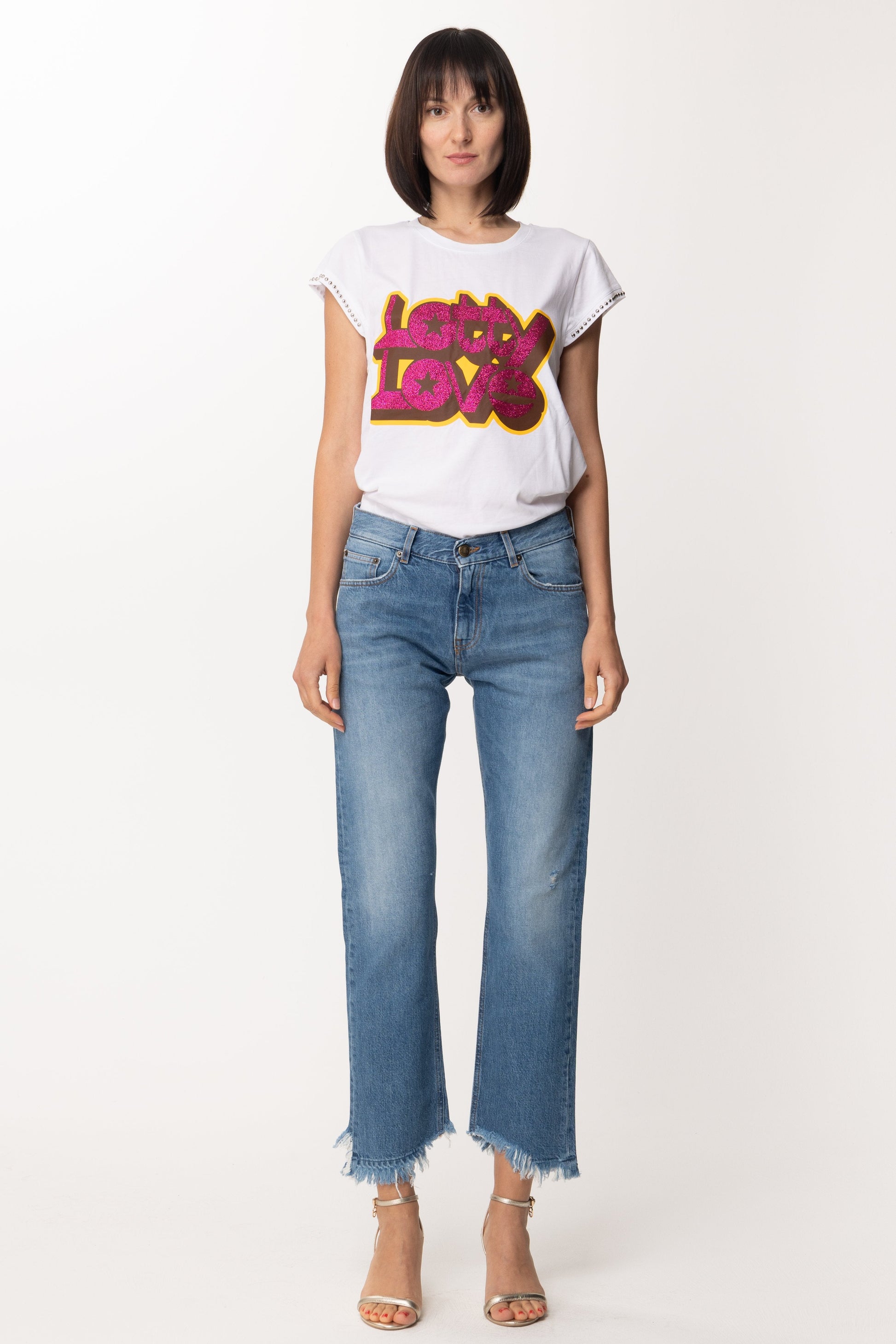 Aniye By T-shirt Stampata Lotty con Borchiette 181423 BIANCO