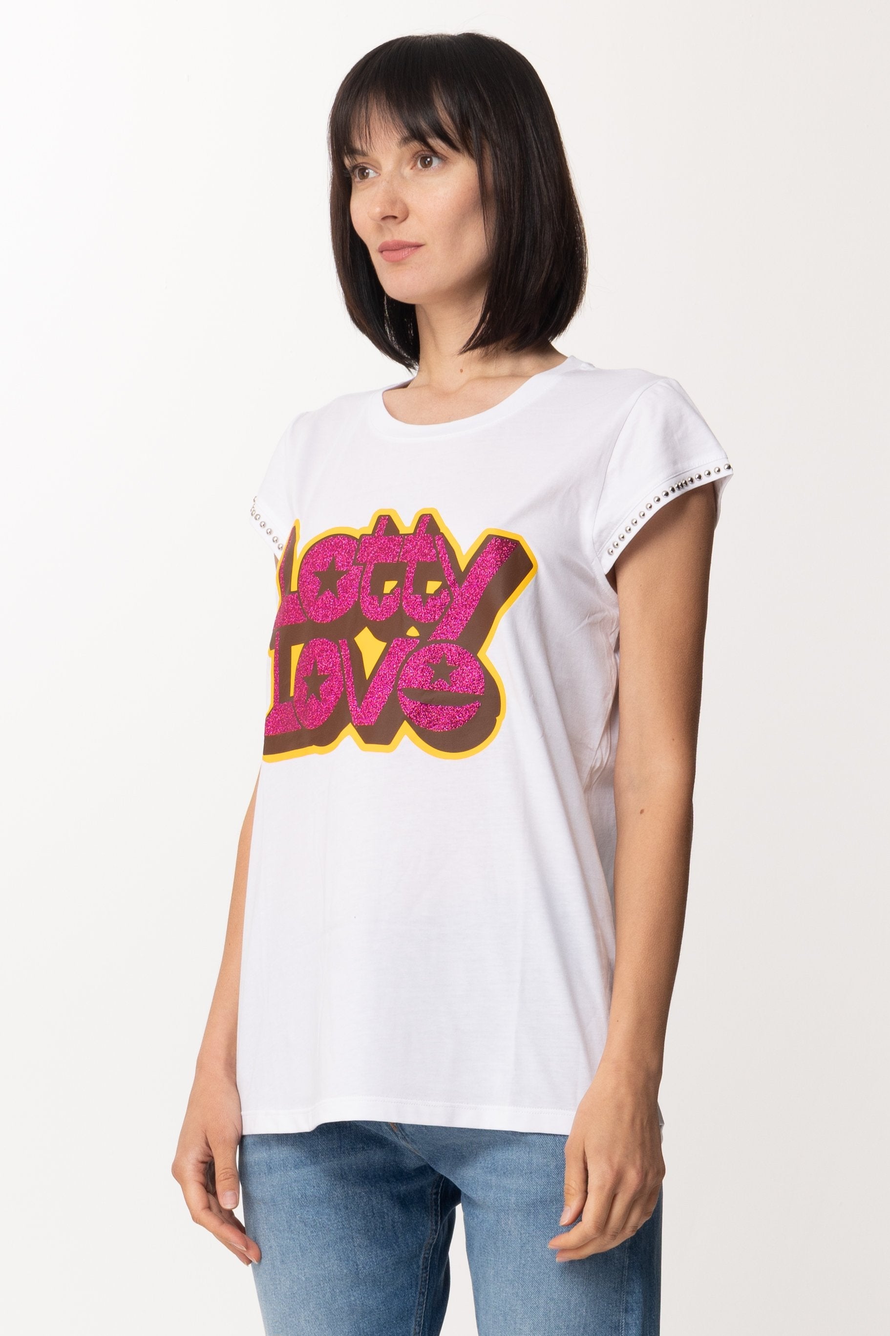 Aniye By T-shirt Stampata Lotty con Borchiette 181423 BIANCO