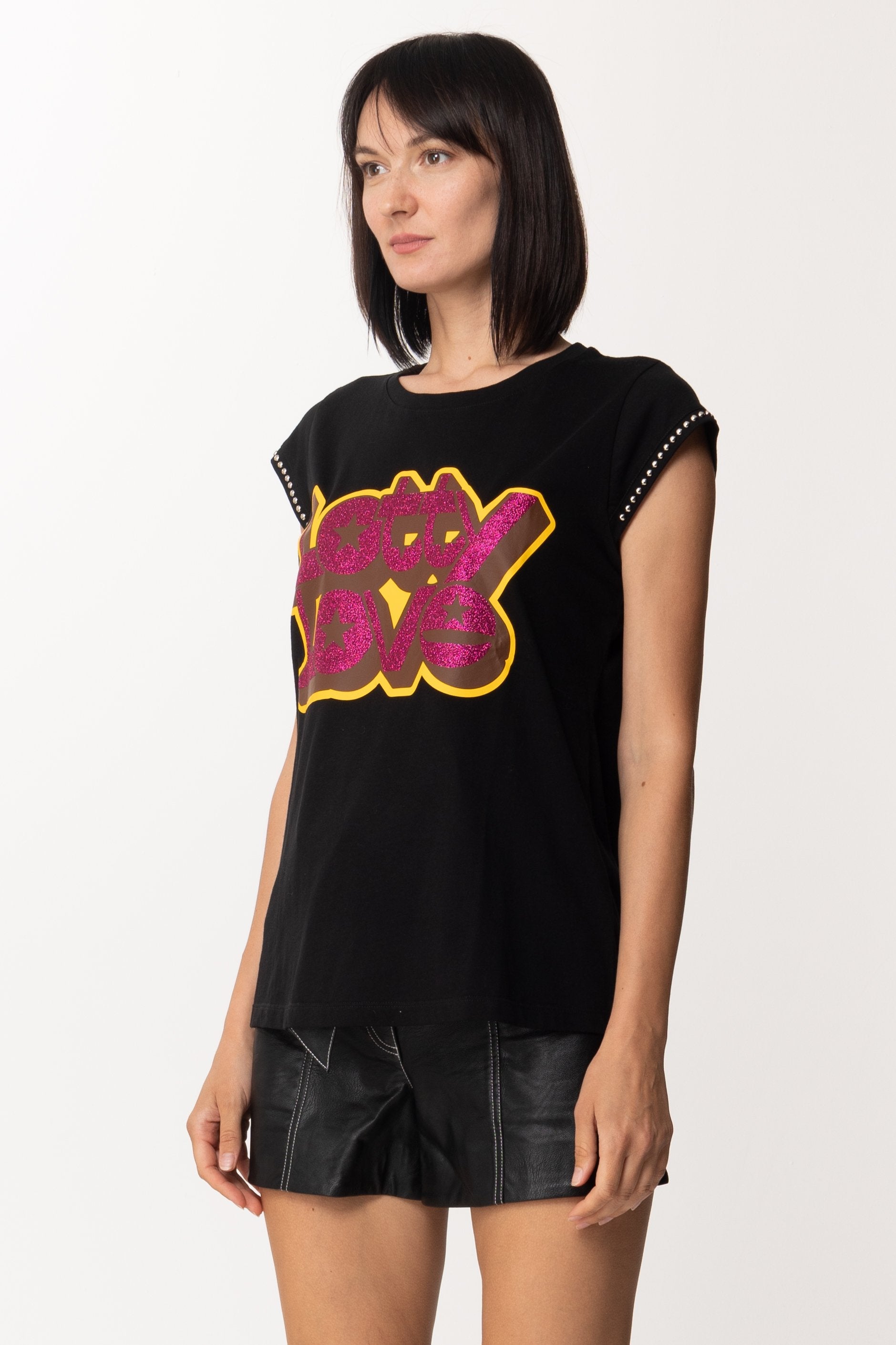 Aniye By T-shirt Stampata Lotty con Borchiette 181423 NERO