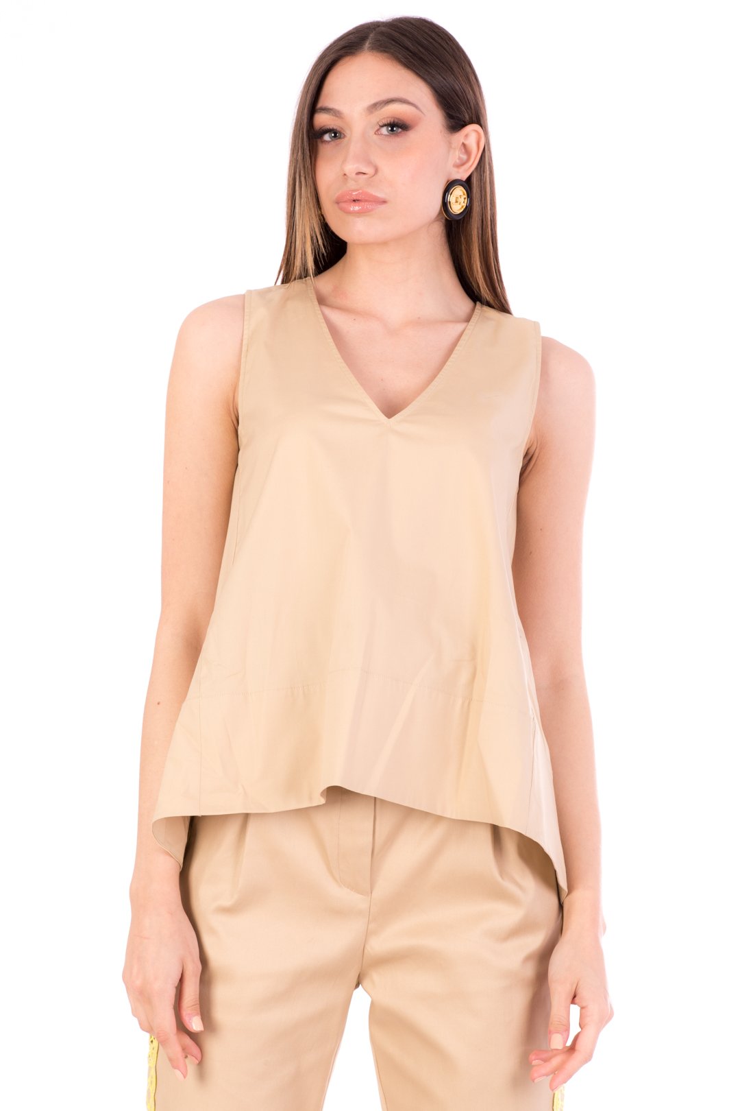 Twin-set Top Asimemtrico Smanicato In Popeline 211TT245B CUBAN SAND