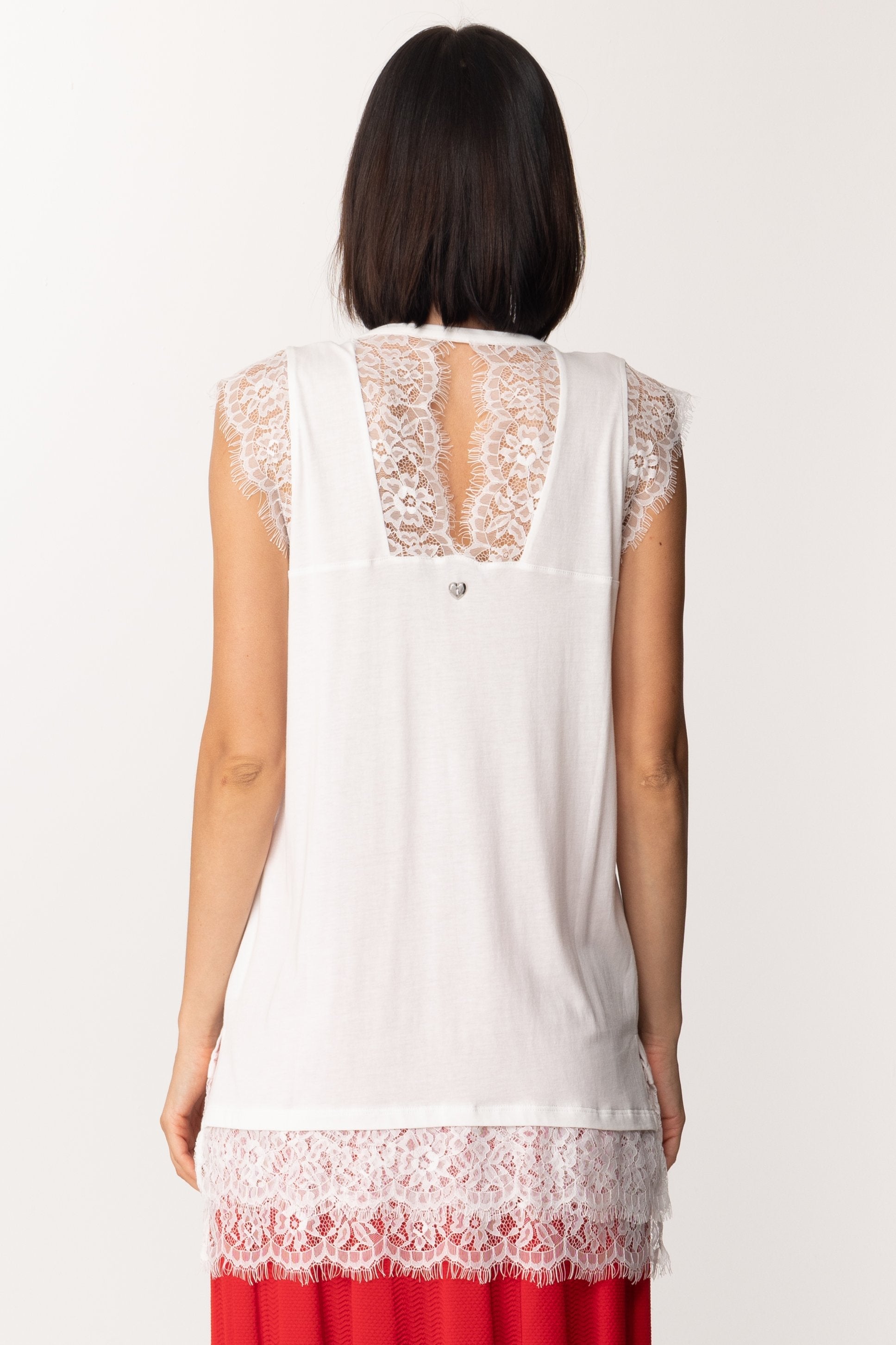 Twin-set Top con Pizzo e Colletto Gioiello 201MT232C ICE