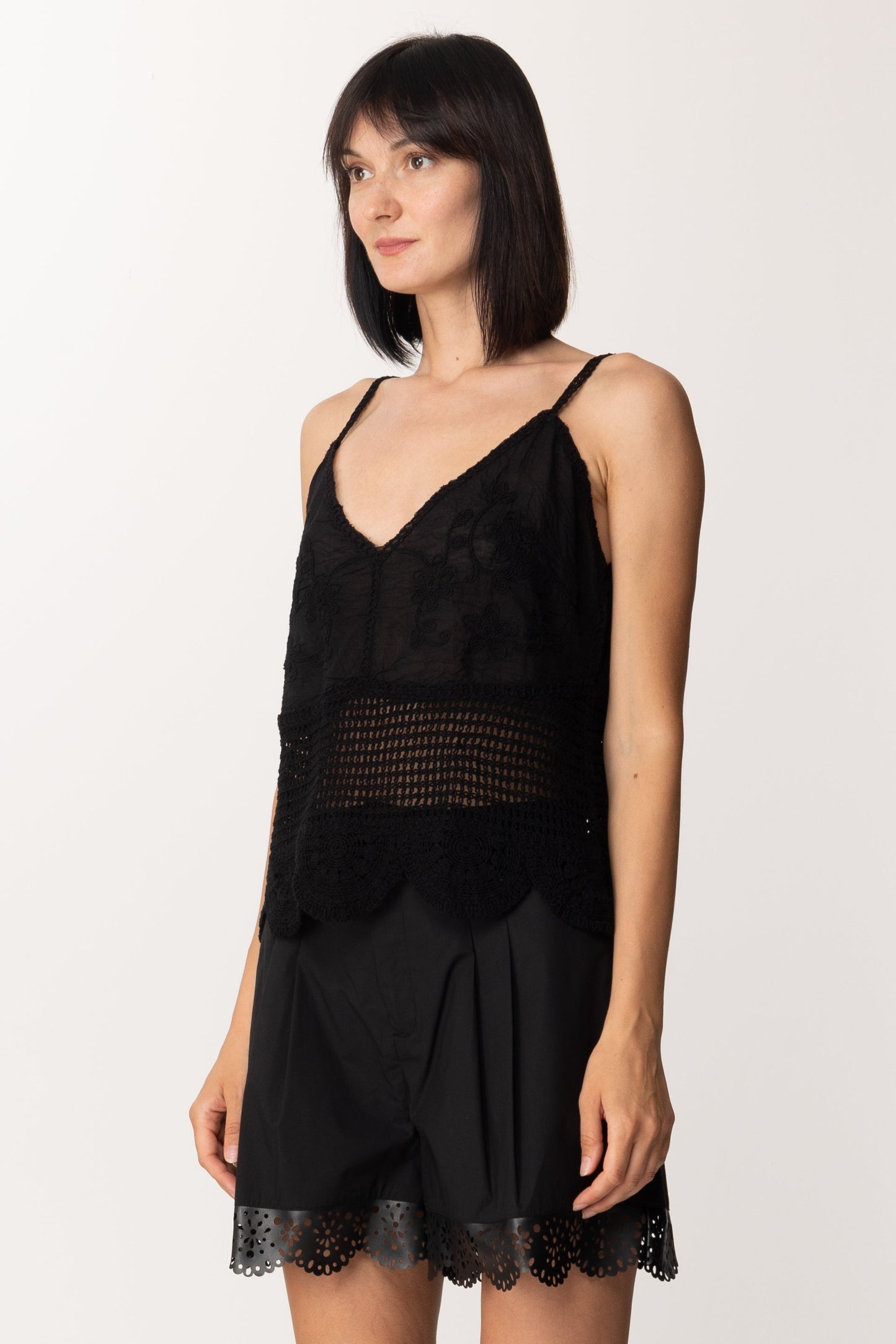 Twin-set Top Crochet con Fondo Smerlato 221AT3241 NERO