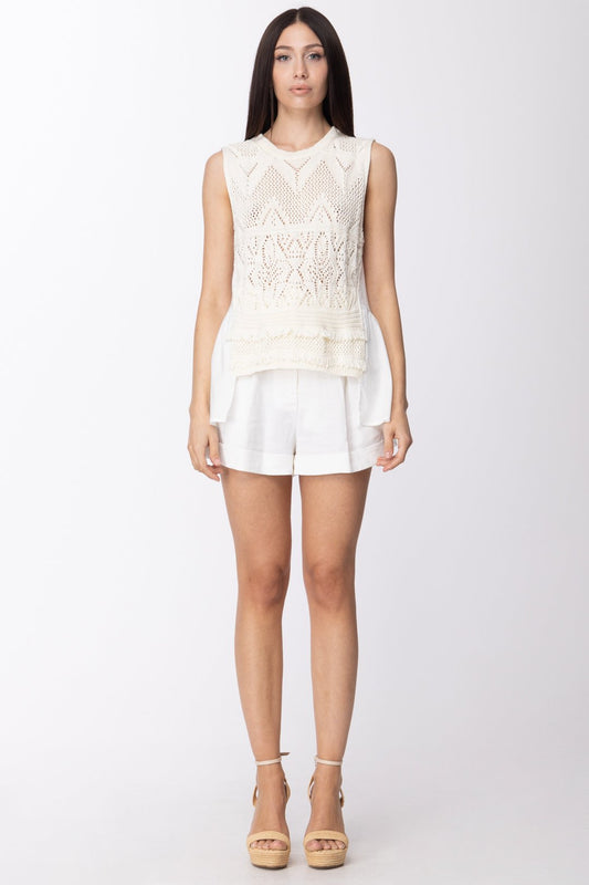 Twin-set Top Crochet con Inserto In Tessuto 211TT3111 NEVE