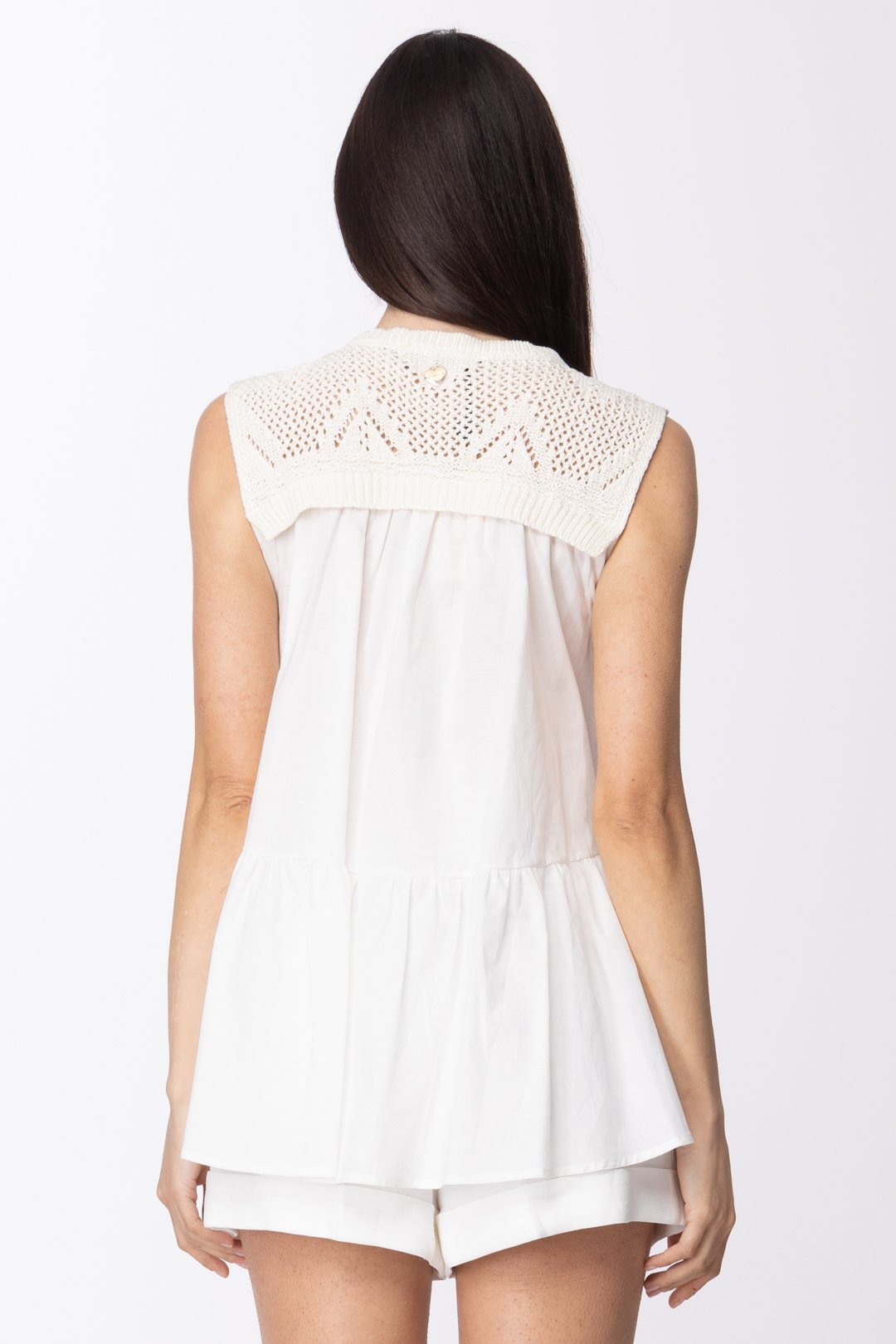 Twin-set Top Crochet con Inserto In Tessuto 211TT3111 NEVE