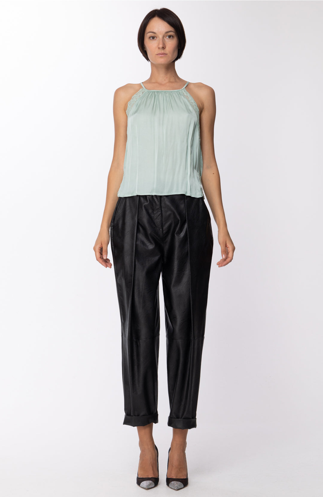 Motel Top Crop con Inserti In Pizzo 5T012 MENTA