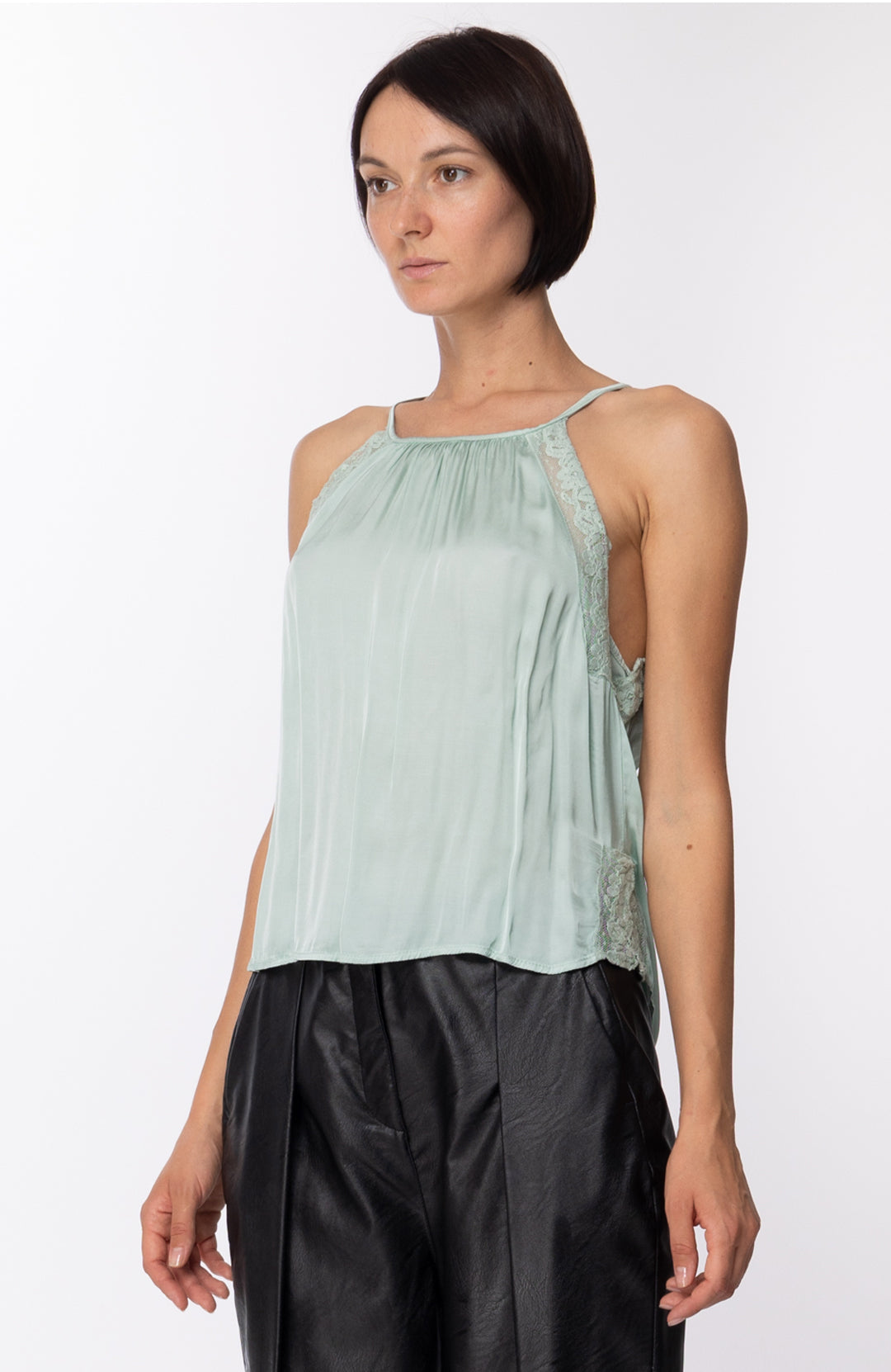 Motel Top Crop con Inserti In Pizzo 5T012 MENTA