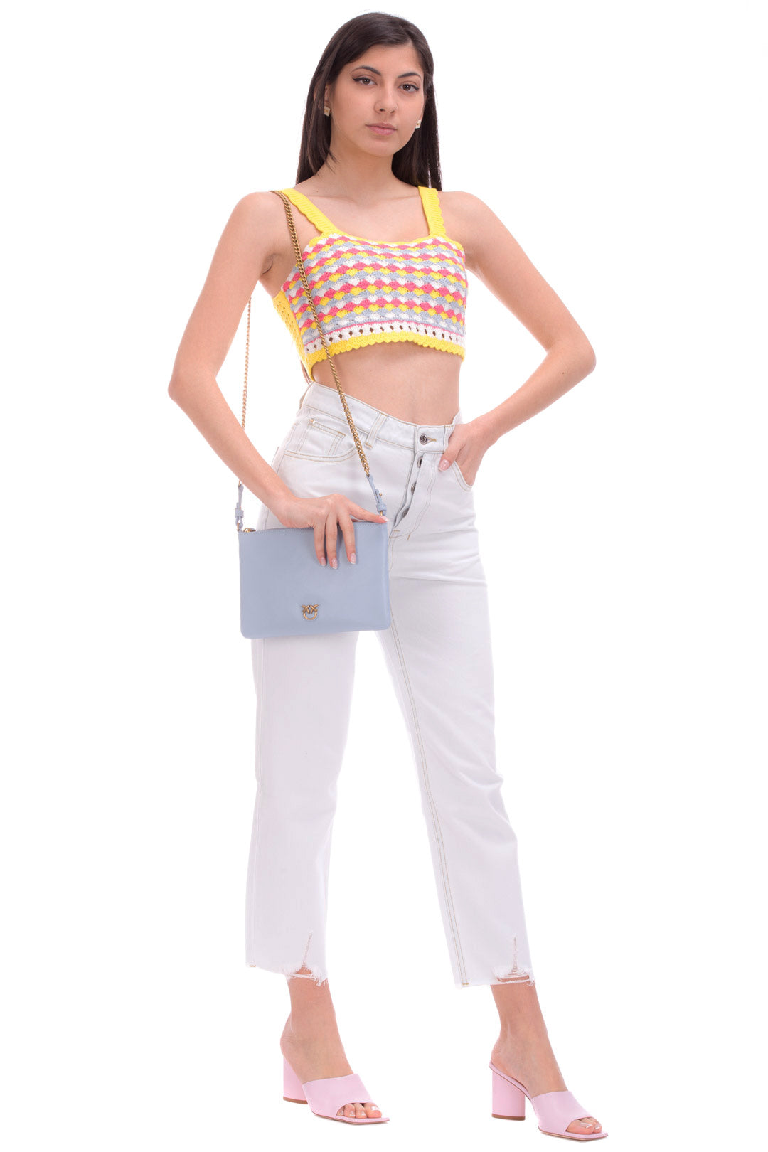 Twin-set Top Crop In Crochet Colorato 221AT3150 MUL.VIVID YELLOW/OFF WHITE/ANG