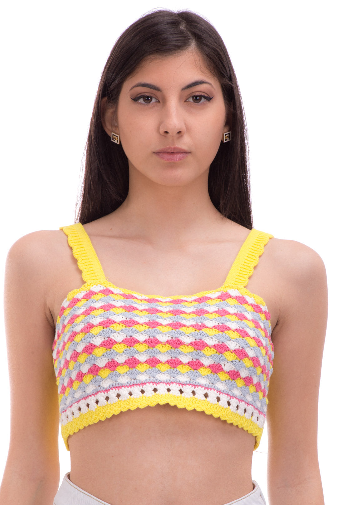 Twin-set Top Crop In Crochet Colorato 221AT3150 MUL.VIVID YELLOW/OFF WHITE/ANG