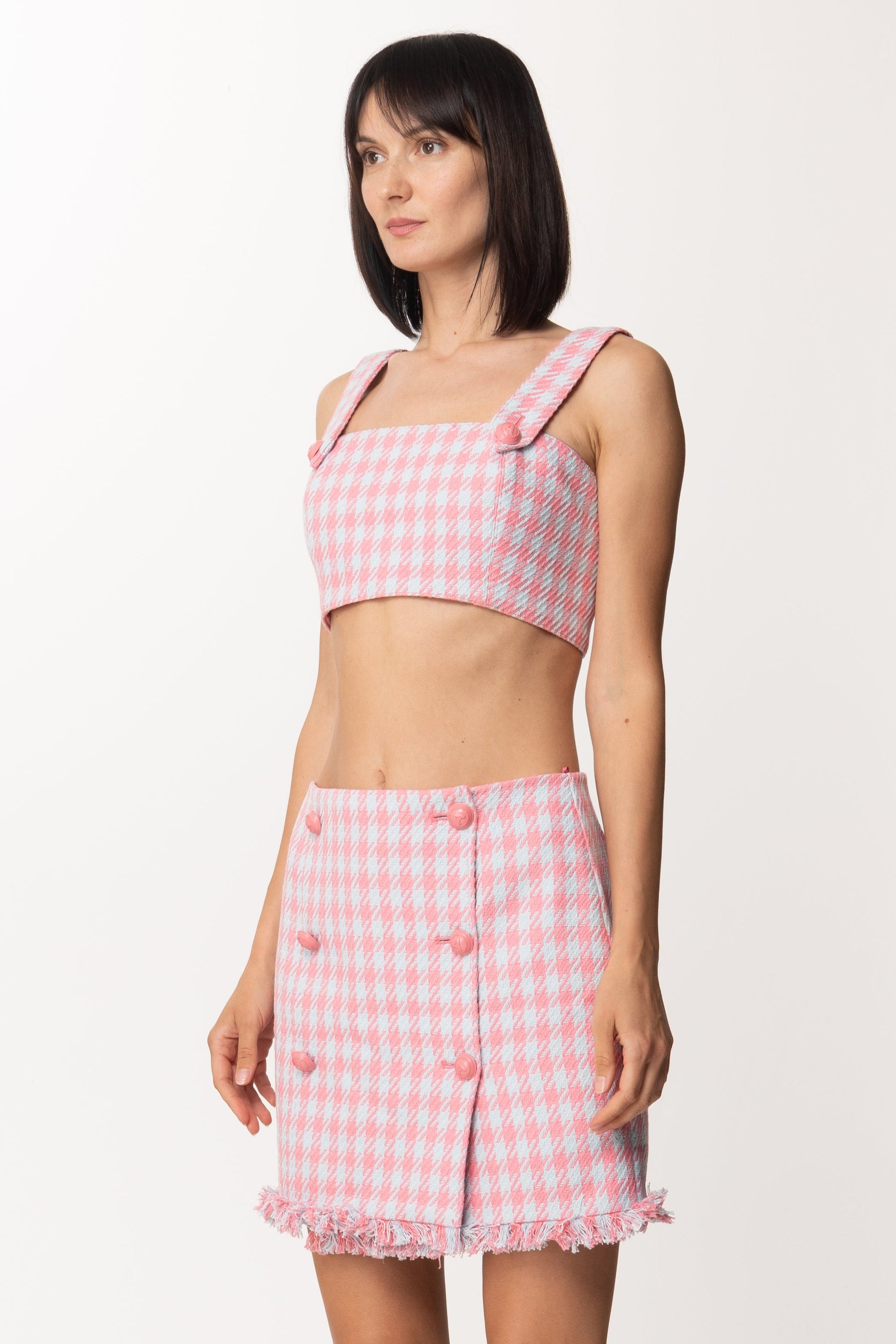 Twin-set Top Crop In Pied De Poule 221AT2272 PIED DE POULE HOT PINK/ANGEL