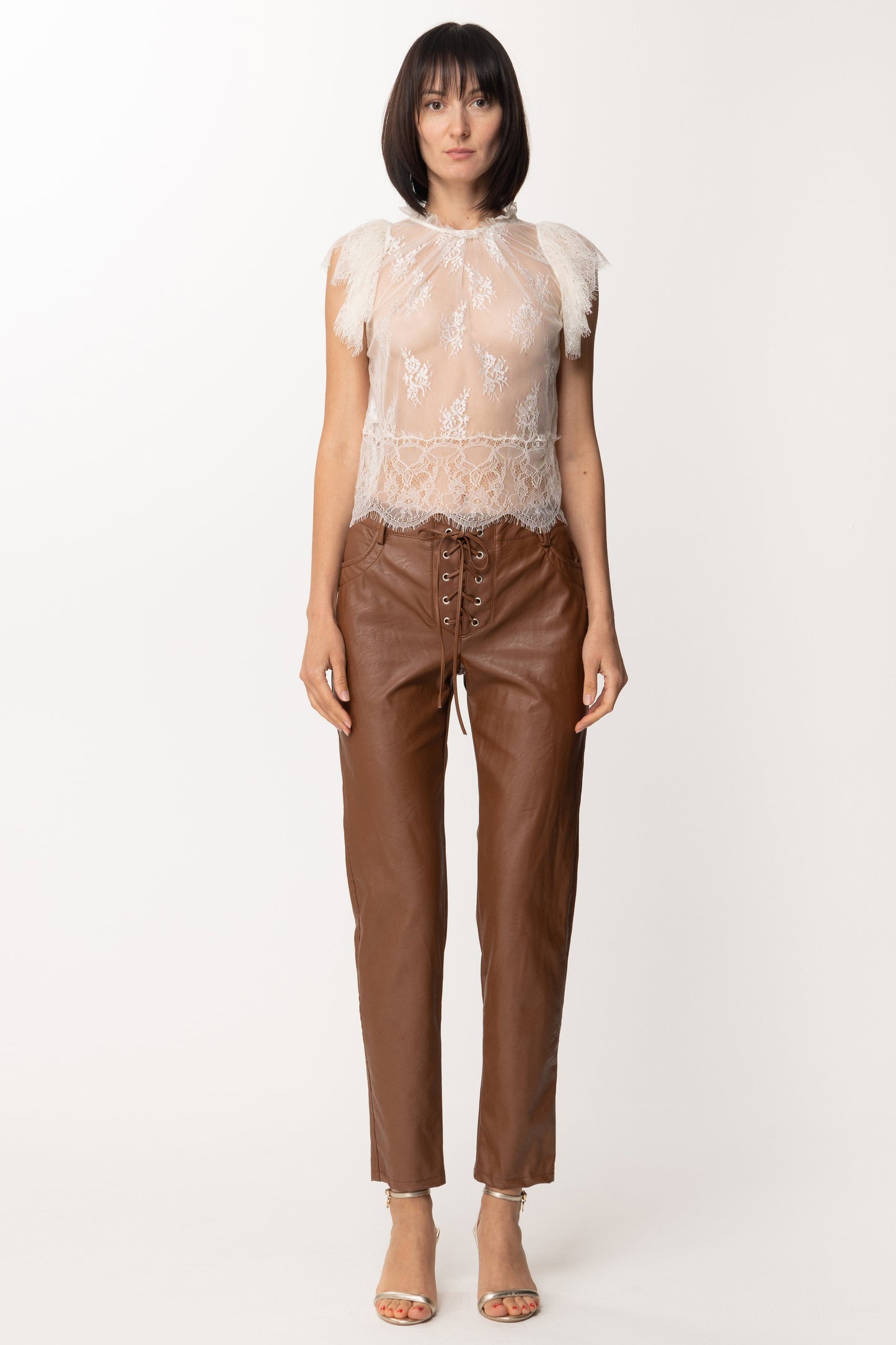 Pinko Top In Pizzo con Fodera 1G17JJ BIANCO NEMBO