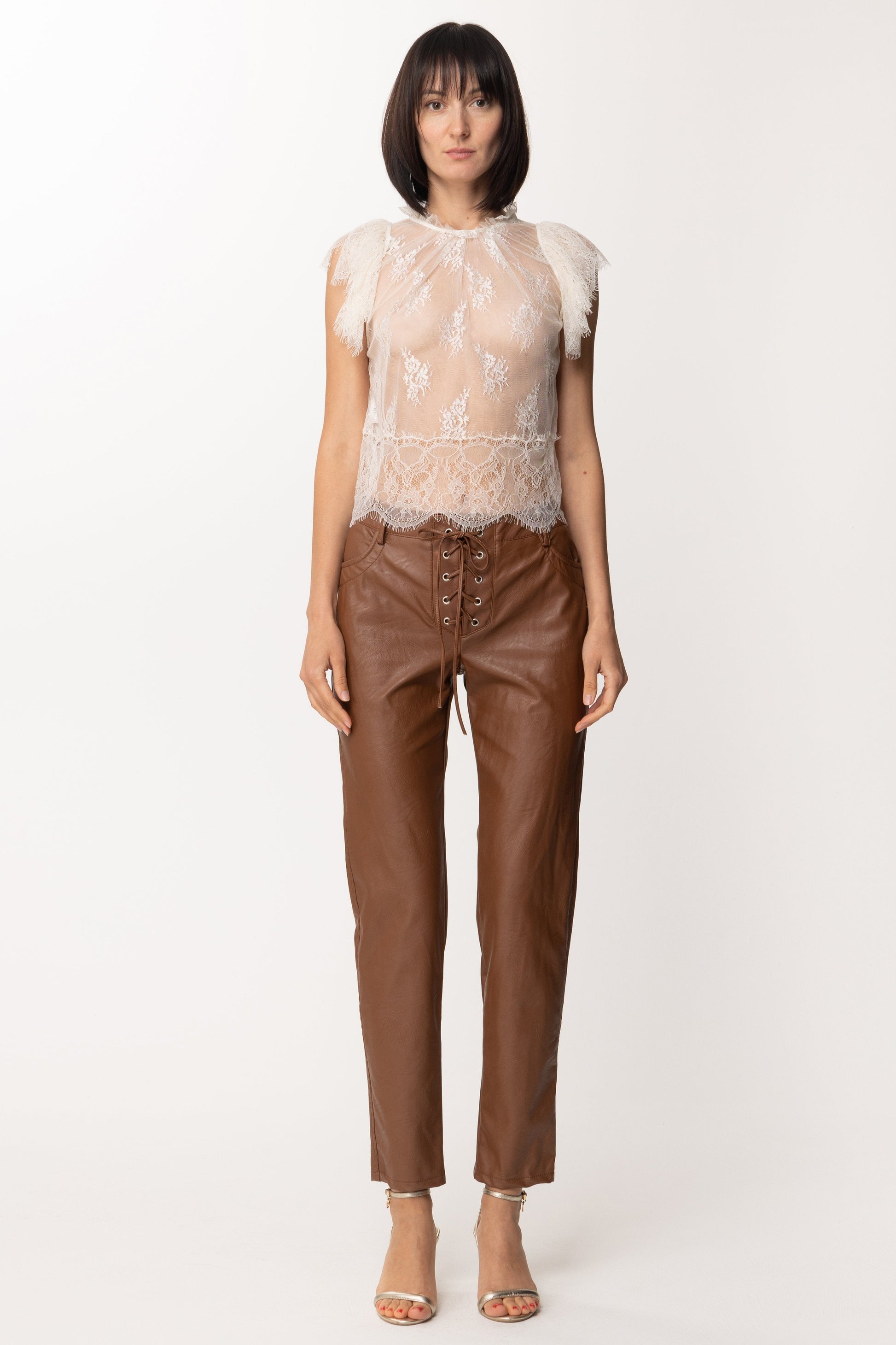 Pinko Top In Pizzo con Fodera 1G17JJ BIANCO NEMBO