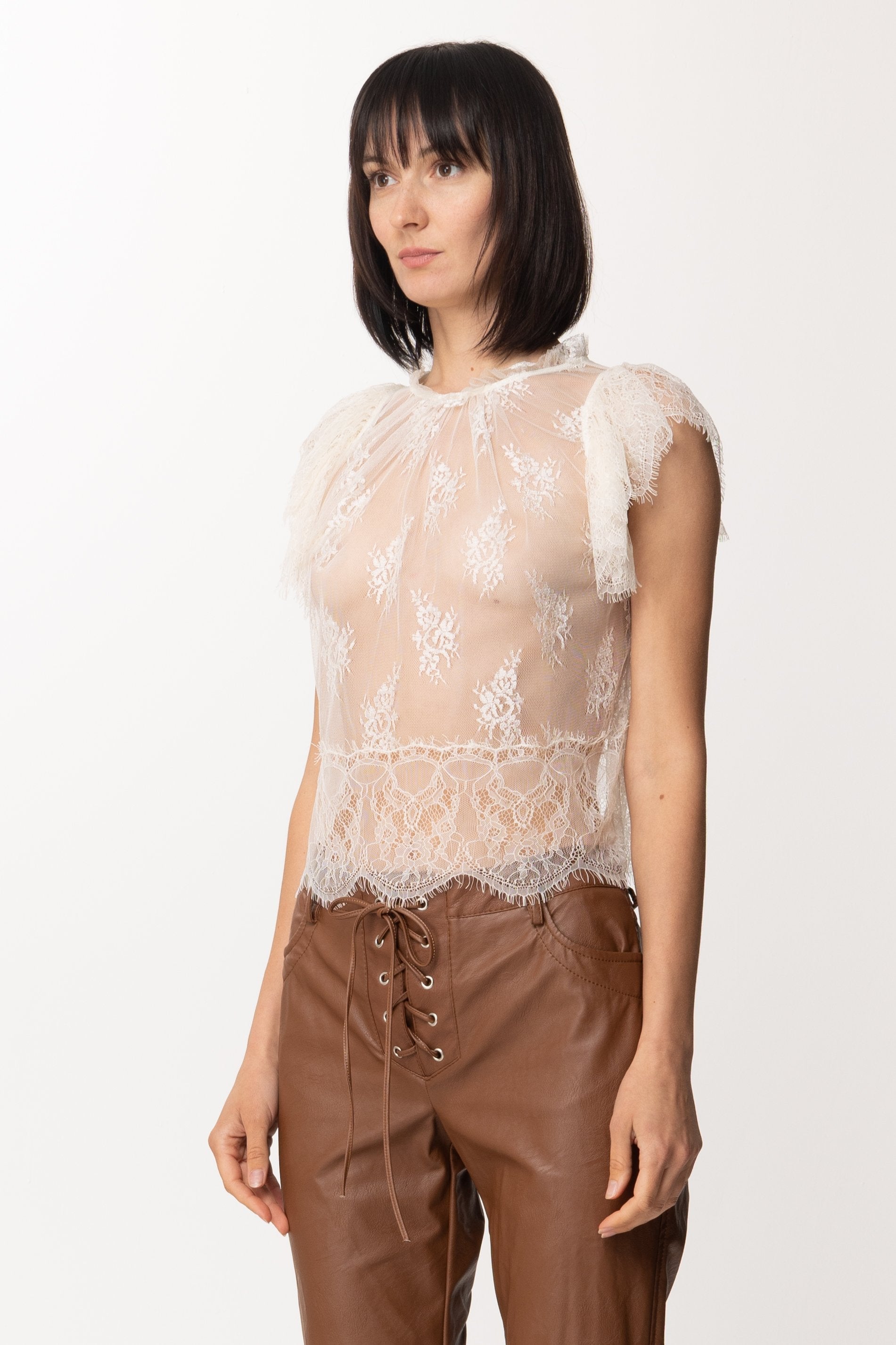 Pinko Top In Pizzo con Fodera 1G17JJ BIANCO NEMBO