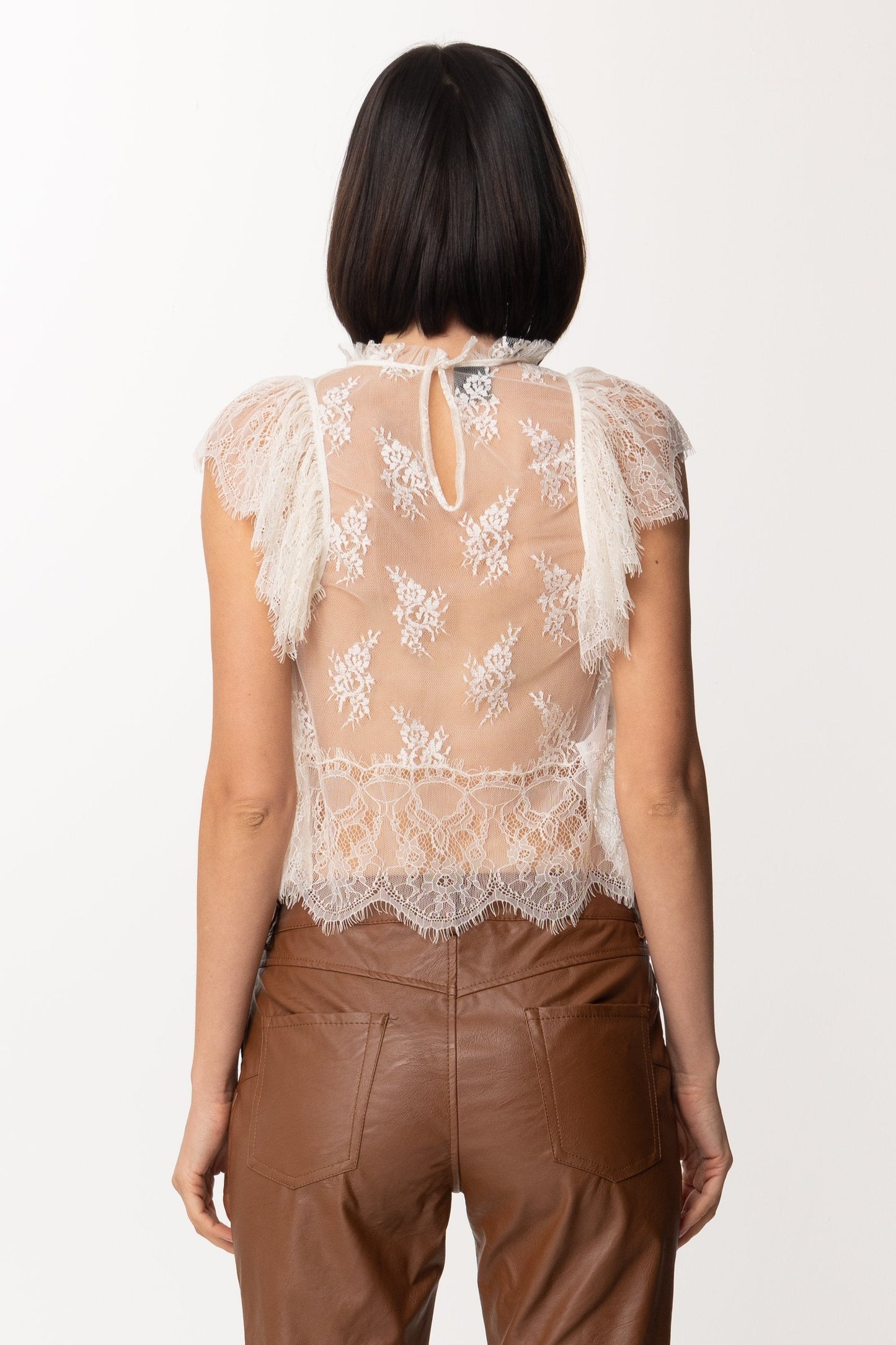 Pinko Top In Pizzo con Fodera 1G17JJ BIANCO NEMBO