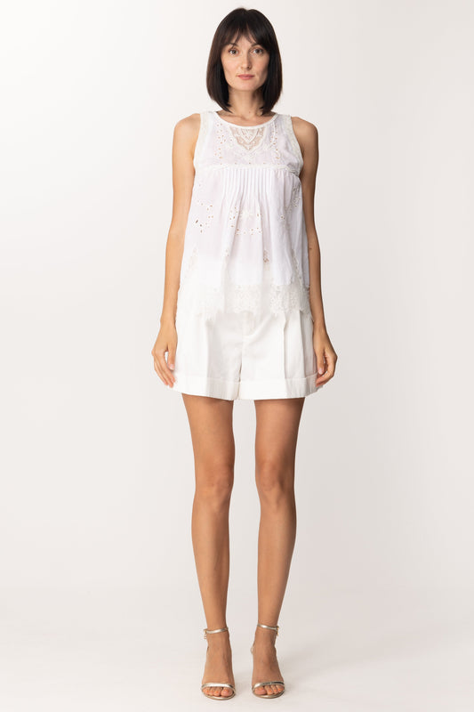Twin-set Top In Sangallo con Ricamo Di Perline 221TT2024 BIANCO OTTICO