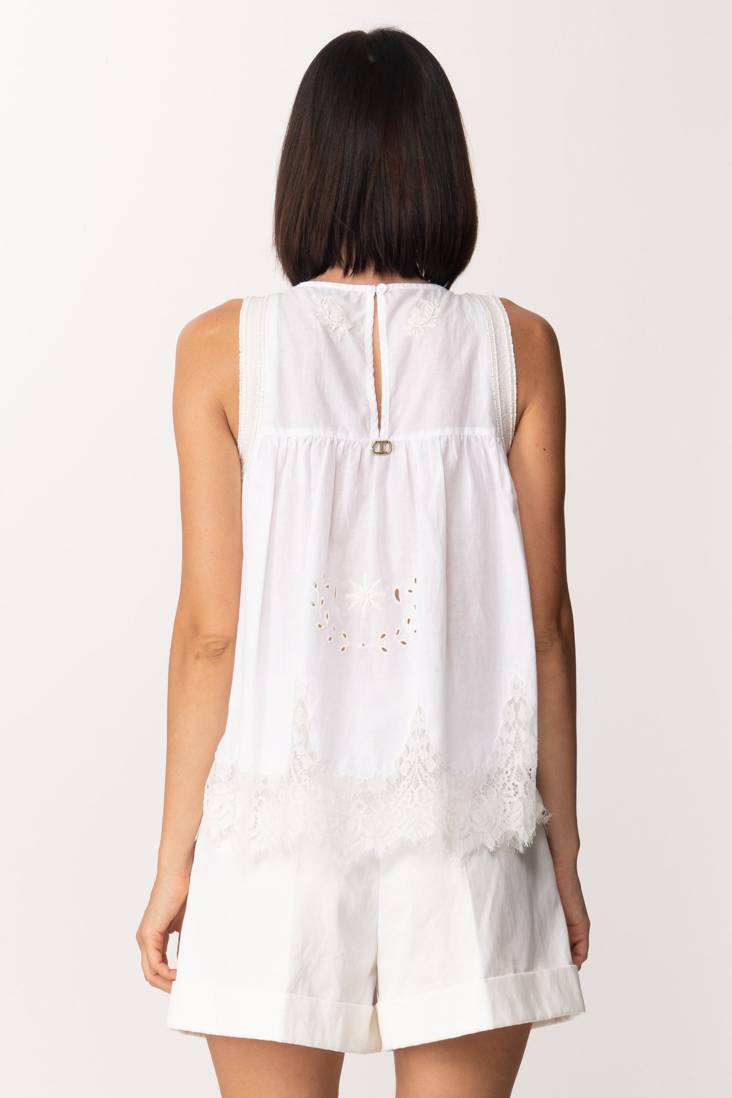 Twin-set Top In Sangallo con Ricamo Di Perline 221TT2024 BIANCO OTTICO