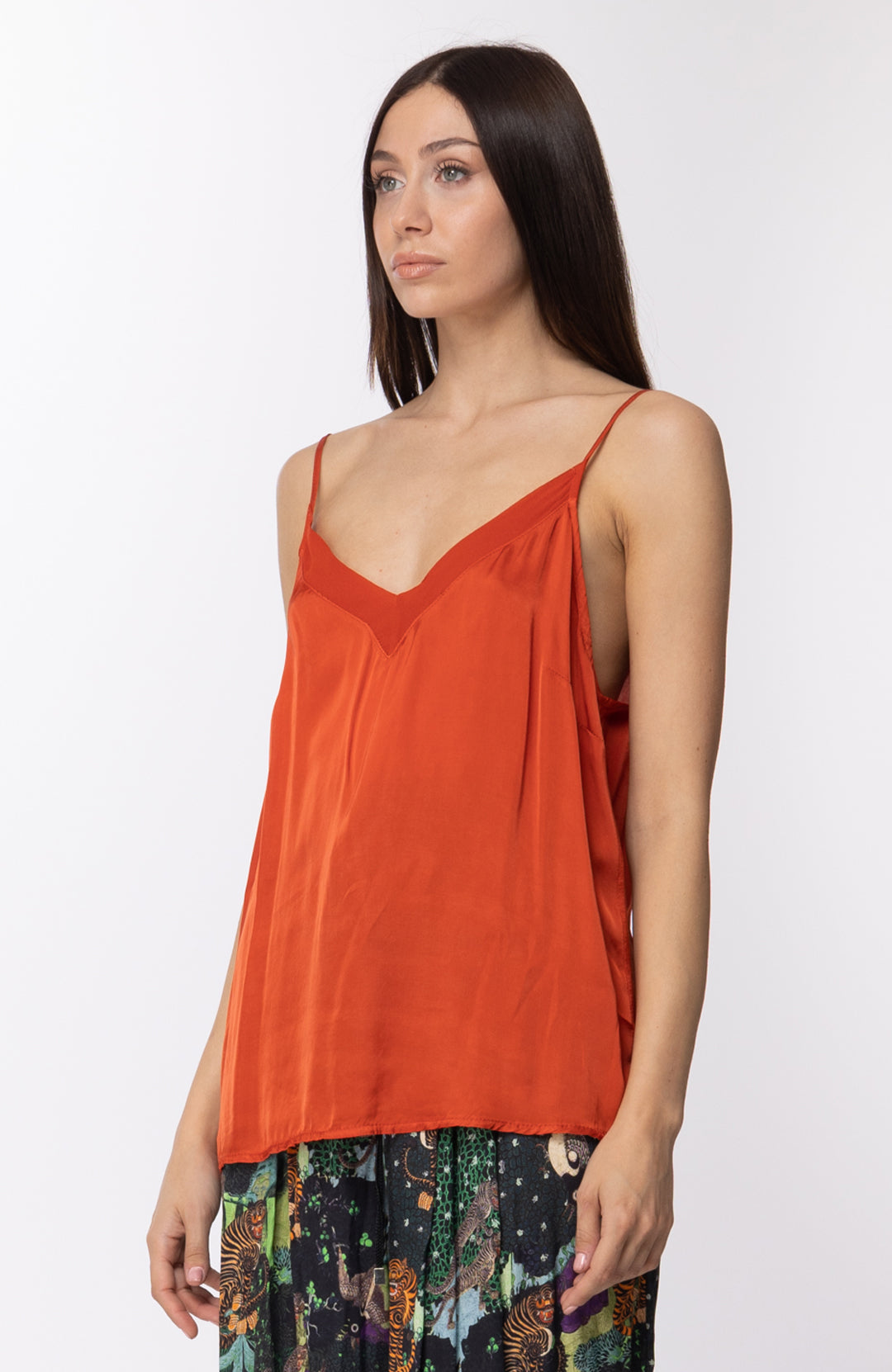 Motel Top In Viscosa con Inserti In Tulle 5T013 ARANCIONE