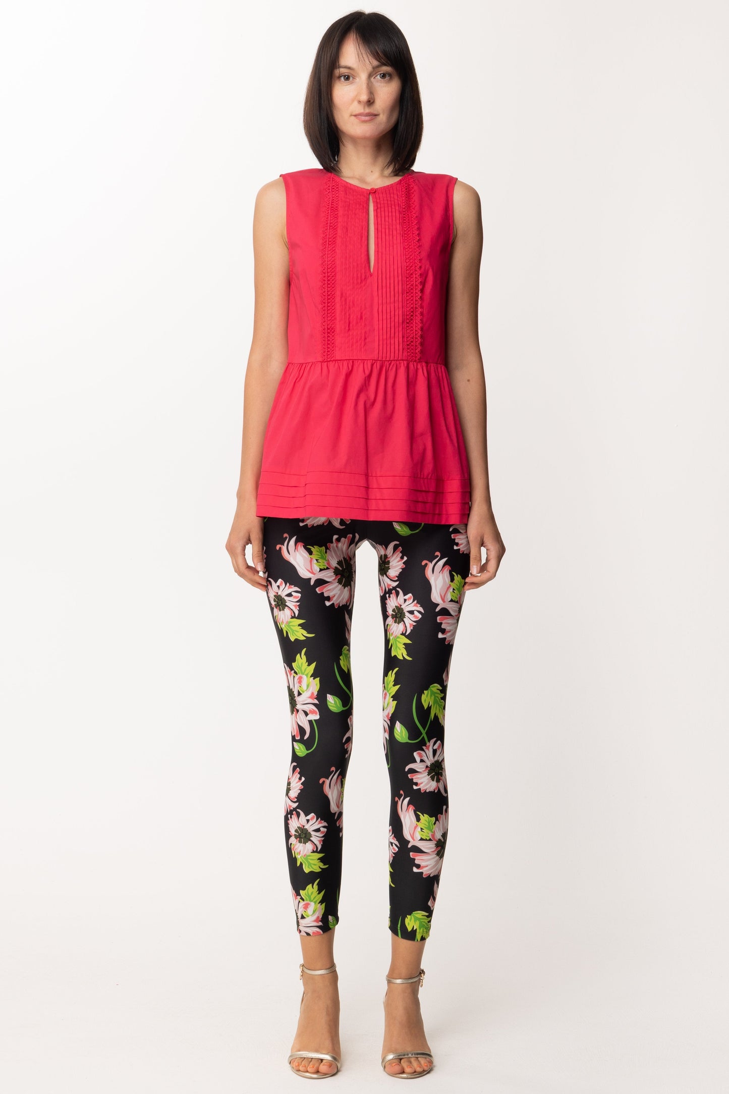 Twin-set Top Smanicato con Plissé e Pizzo 201TT2070 AMARENA